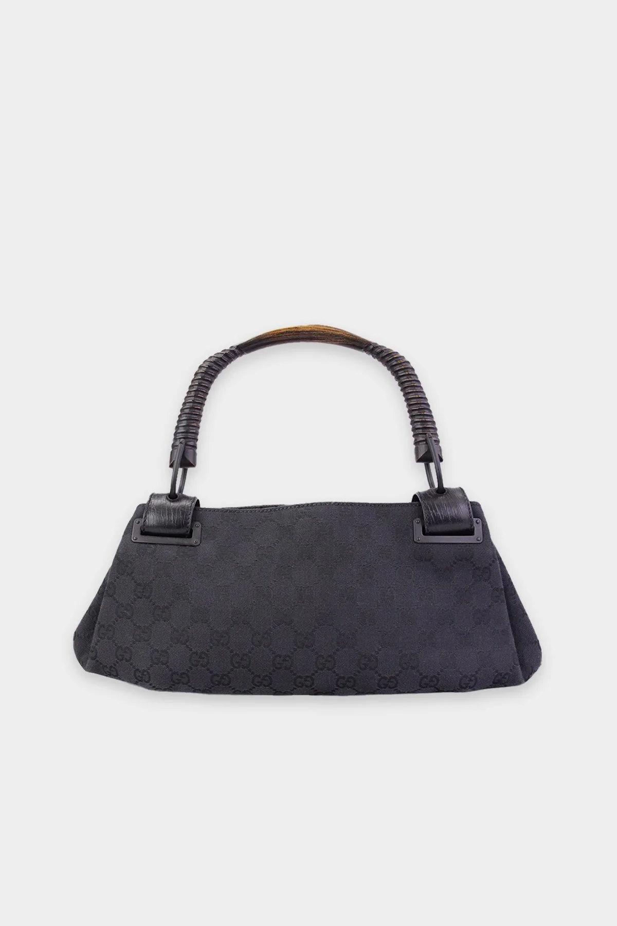 Gucci Black Monogram Canvas Shoulder Handbag with Bamboo Handle - Image 3