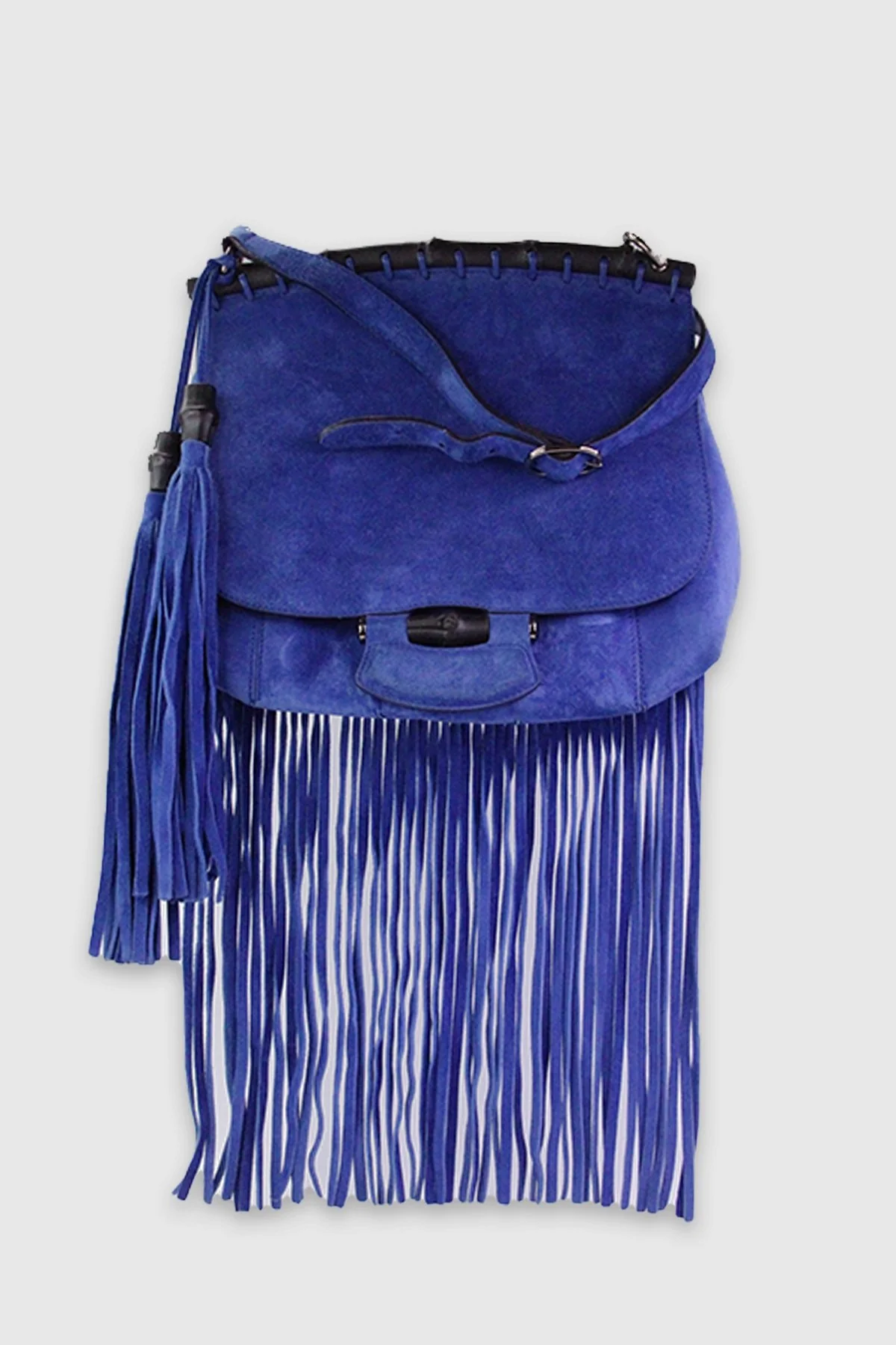 Gucci Blue Fringe Suede Handbag