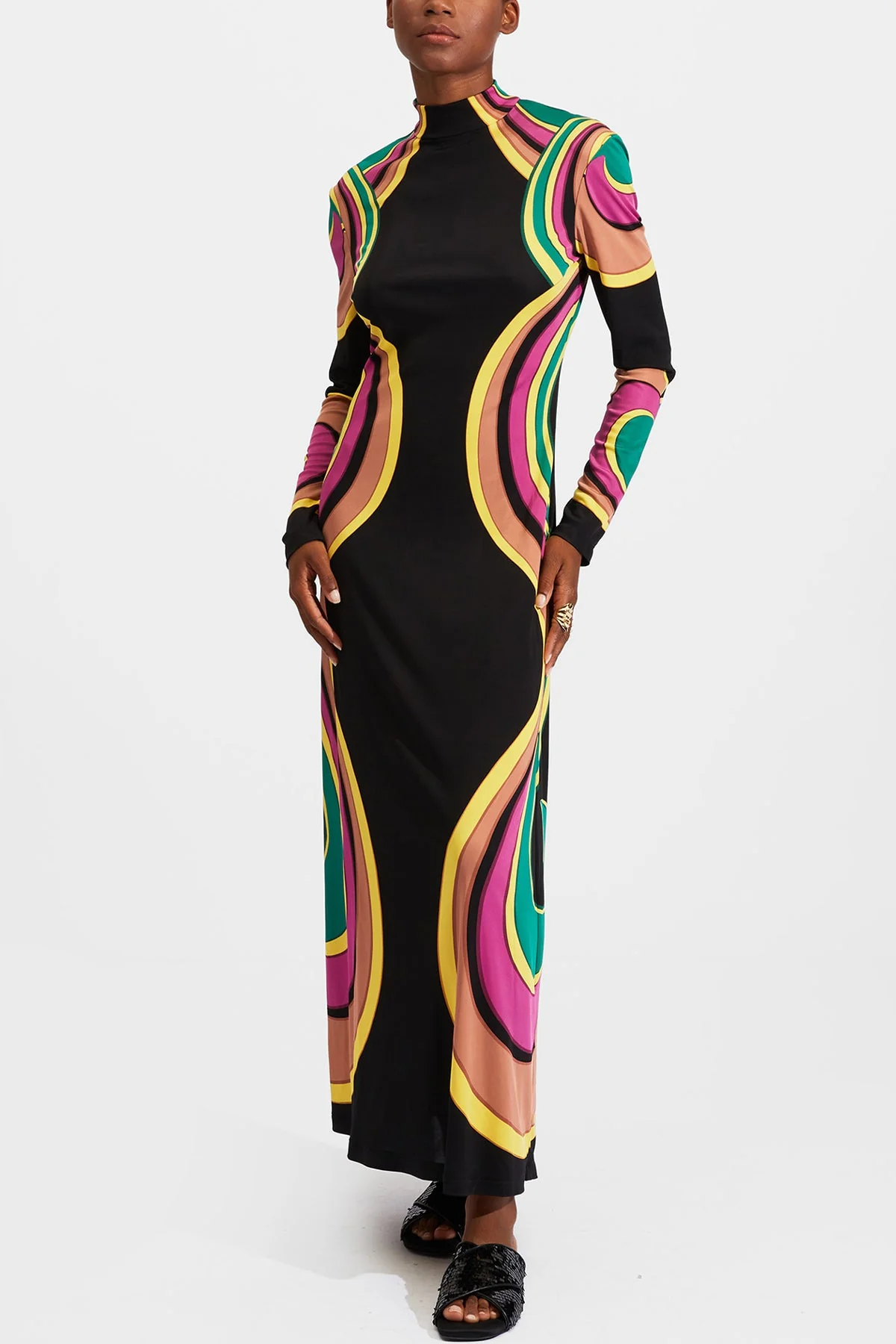 Halle Dress in Rainbow Swirl Magenta Placee - Image 2