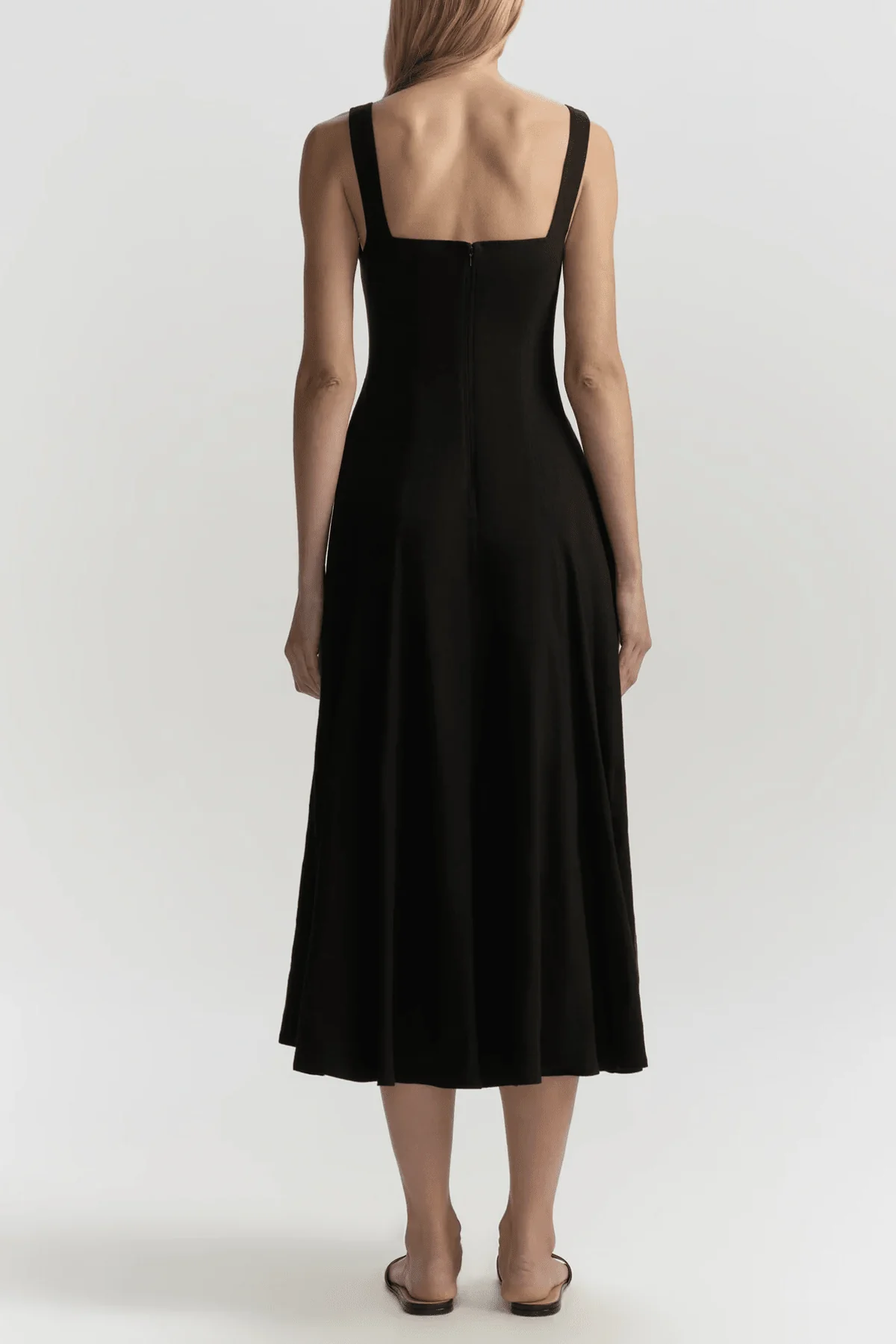 Hayes Button Front Linen Midi Dress in Black - Image 2