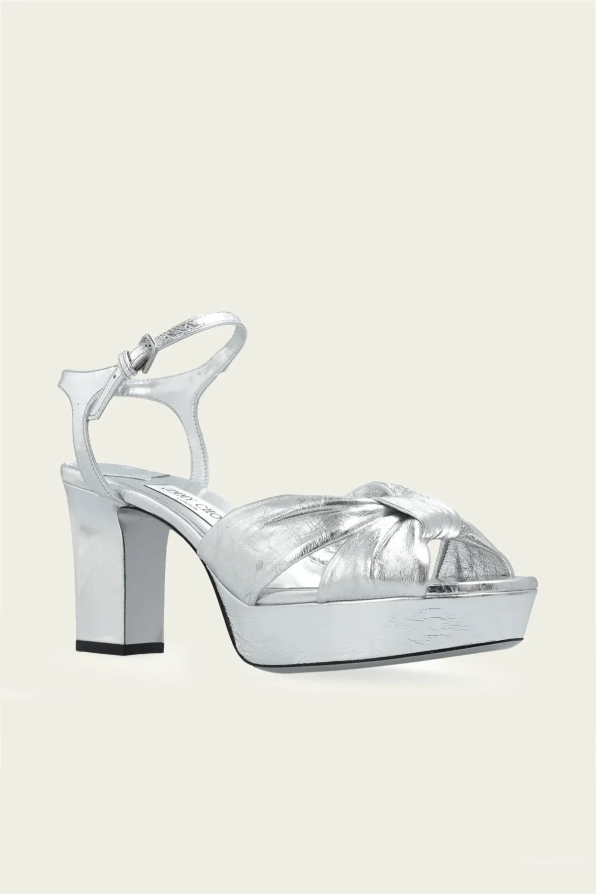 Heloise 80 Leather Platform Sandals in Metallic Silver - Image 2