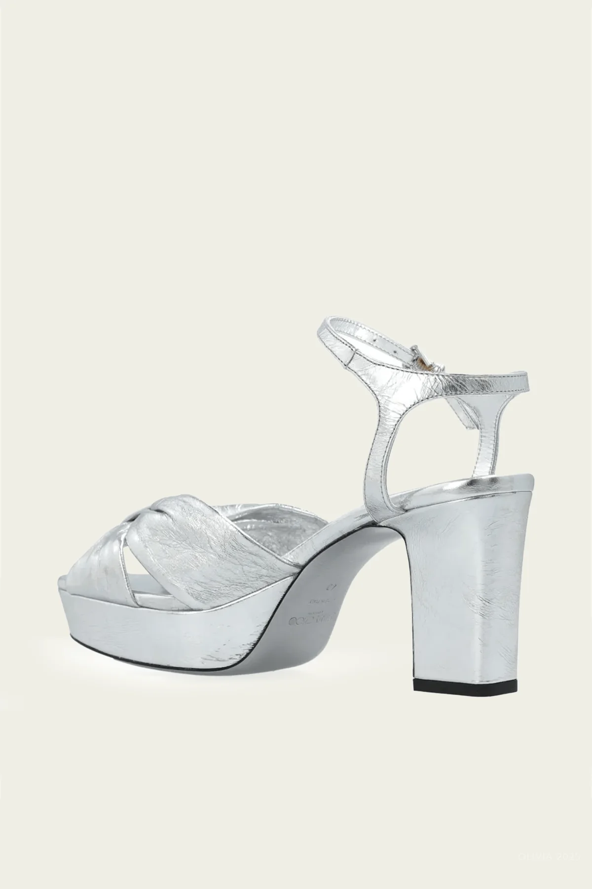 Heloise 80 Leather Platform Sandals in Metallic Silver - Image 3
