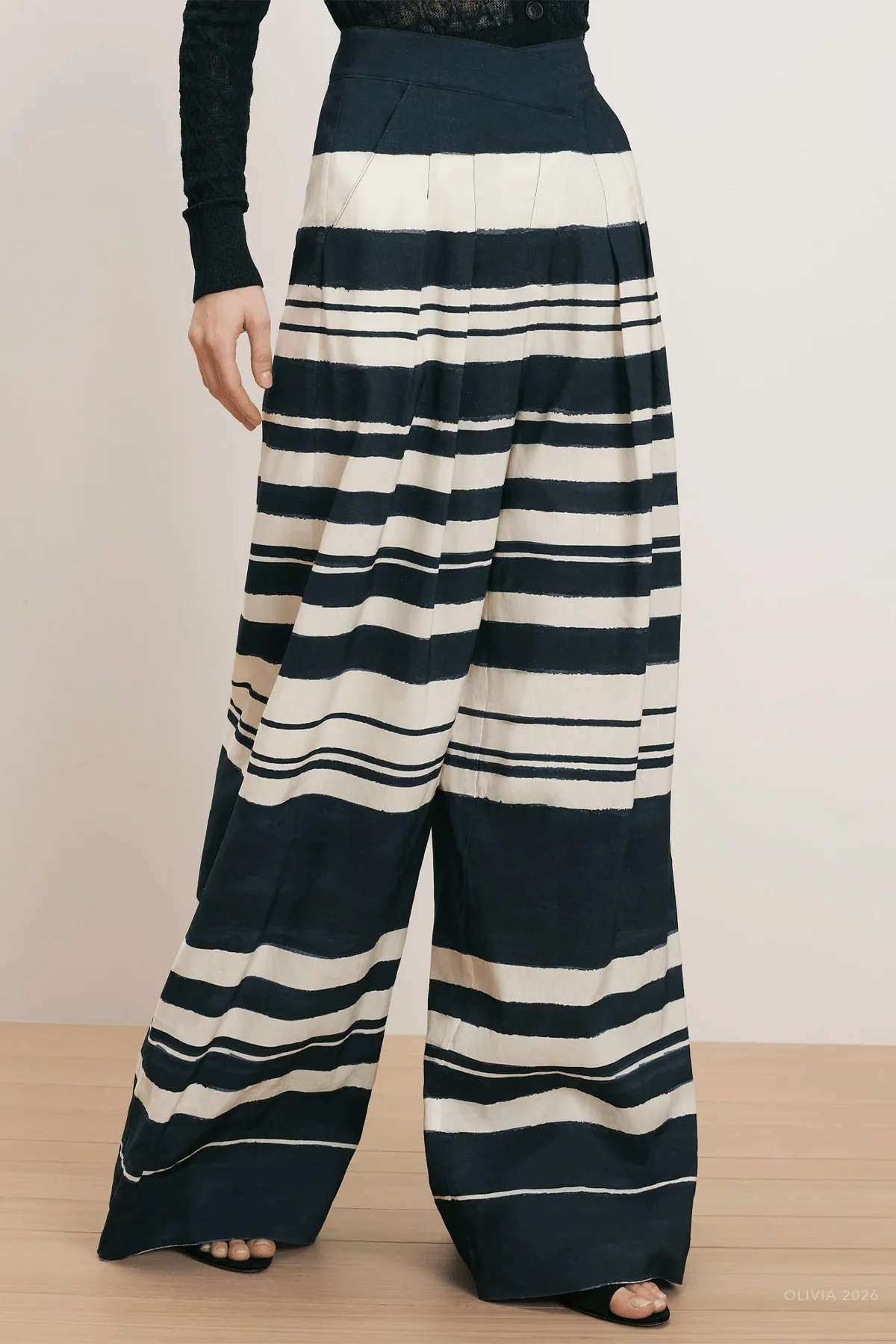 Heron Crossover Waistband Pant in Navy Dove White - Image 2