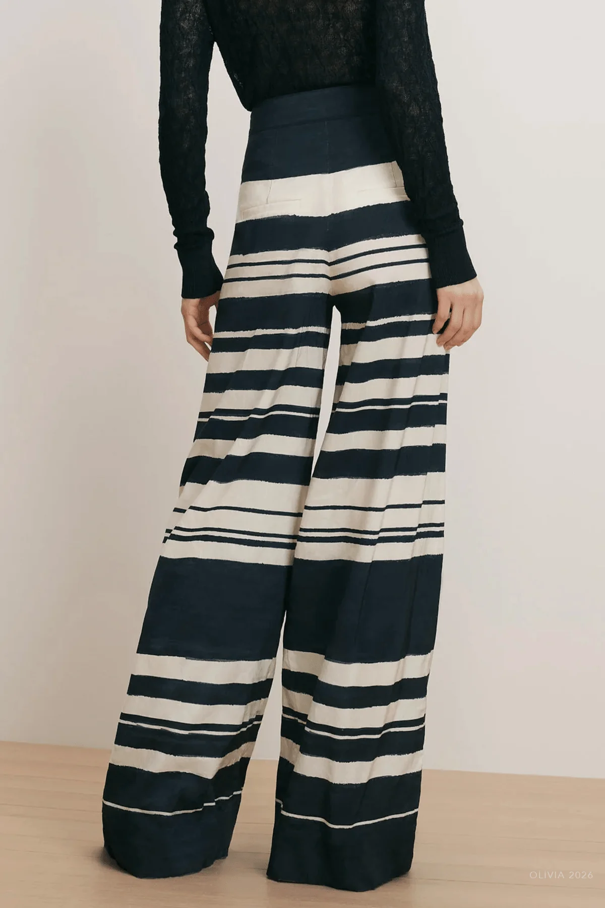 Heron Crossover Waistband Pant in Navy Dove White - Image 3