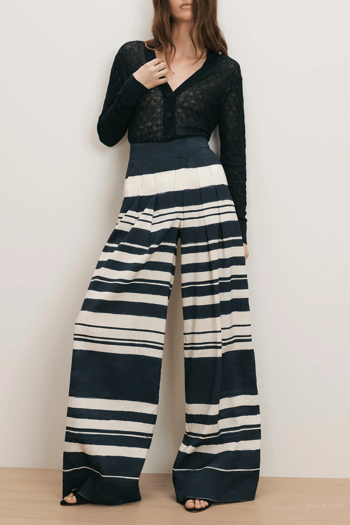 Heron Crossover Waistband Pant in Navy Dove White - Image 4