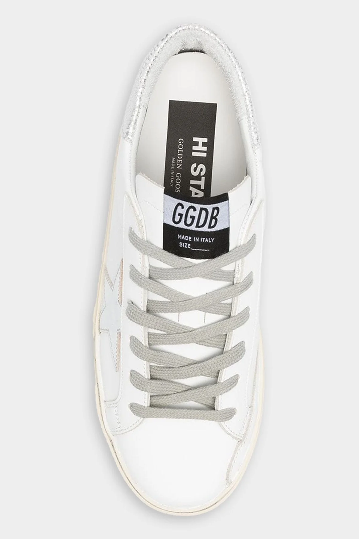 Hi-Star Laminated Star Leather Sneaker in White Silver - Image 4