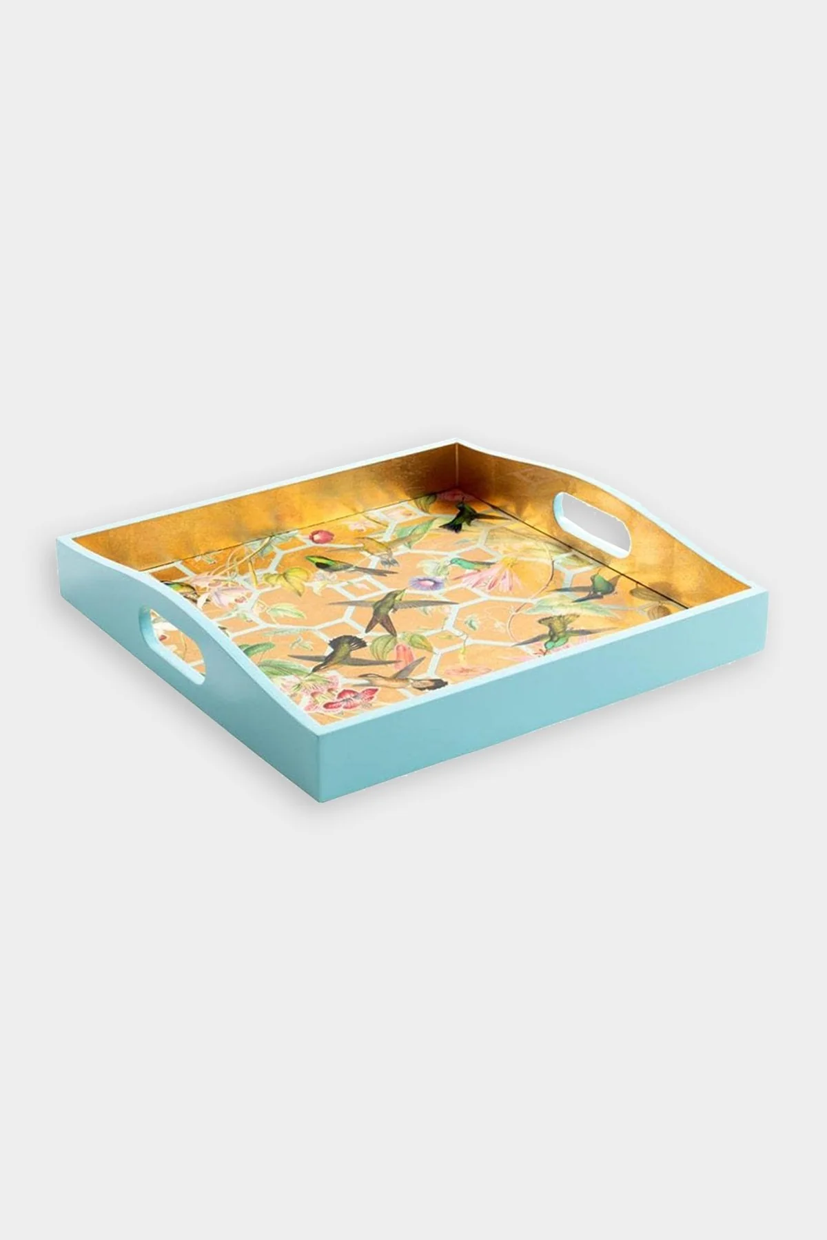 Hummingbird Trellis Lacquer Square Tray in Ivory