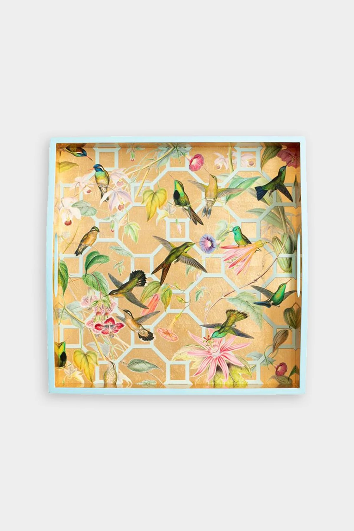 Hummingbird Trellis Lacquer Square Tray in Ivory - Image 2