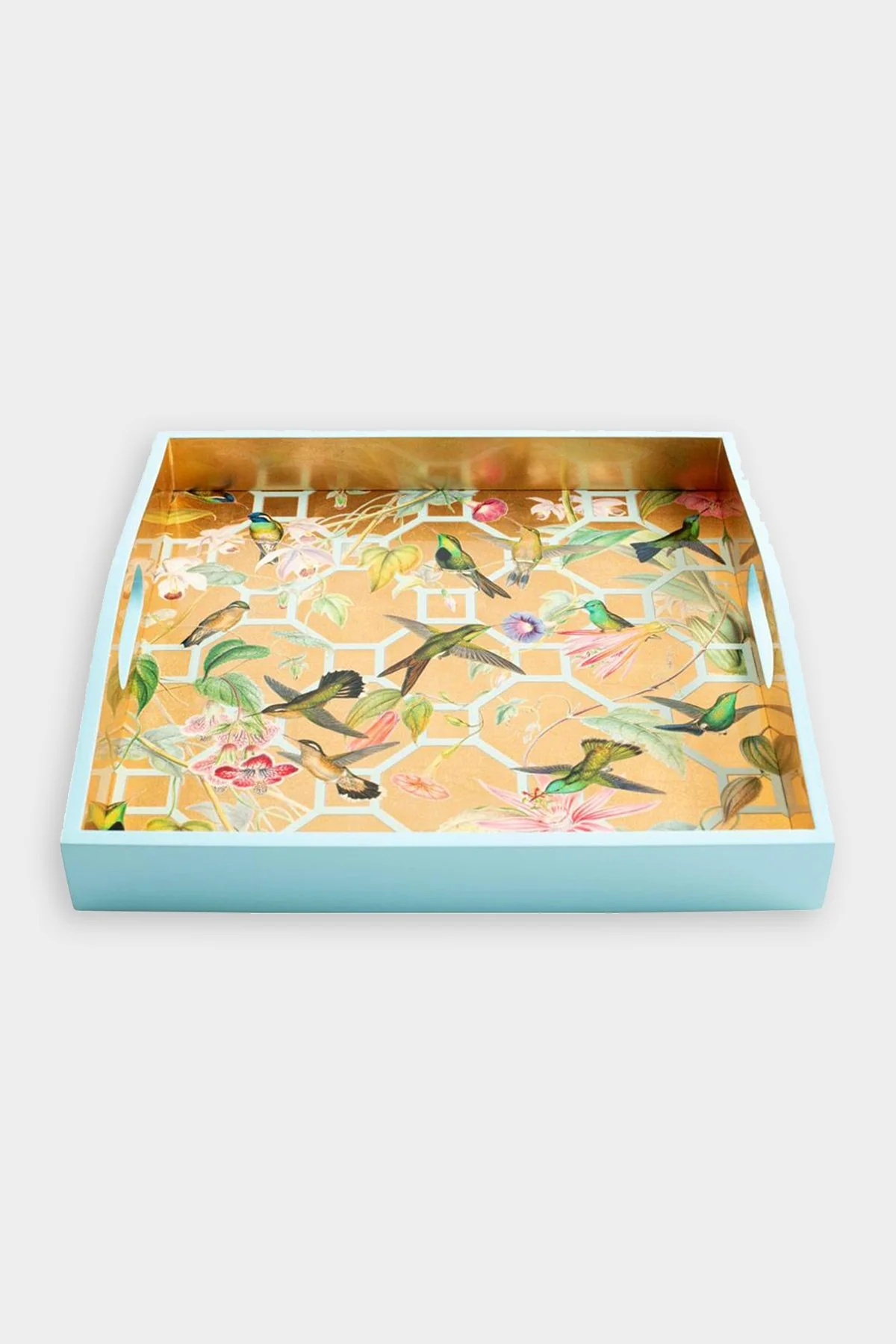 Hummingbird Trellis Lacquer Square Tray in Ivory - Image 3