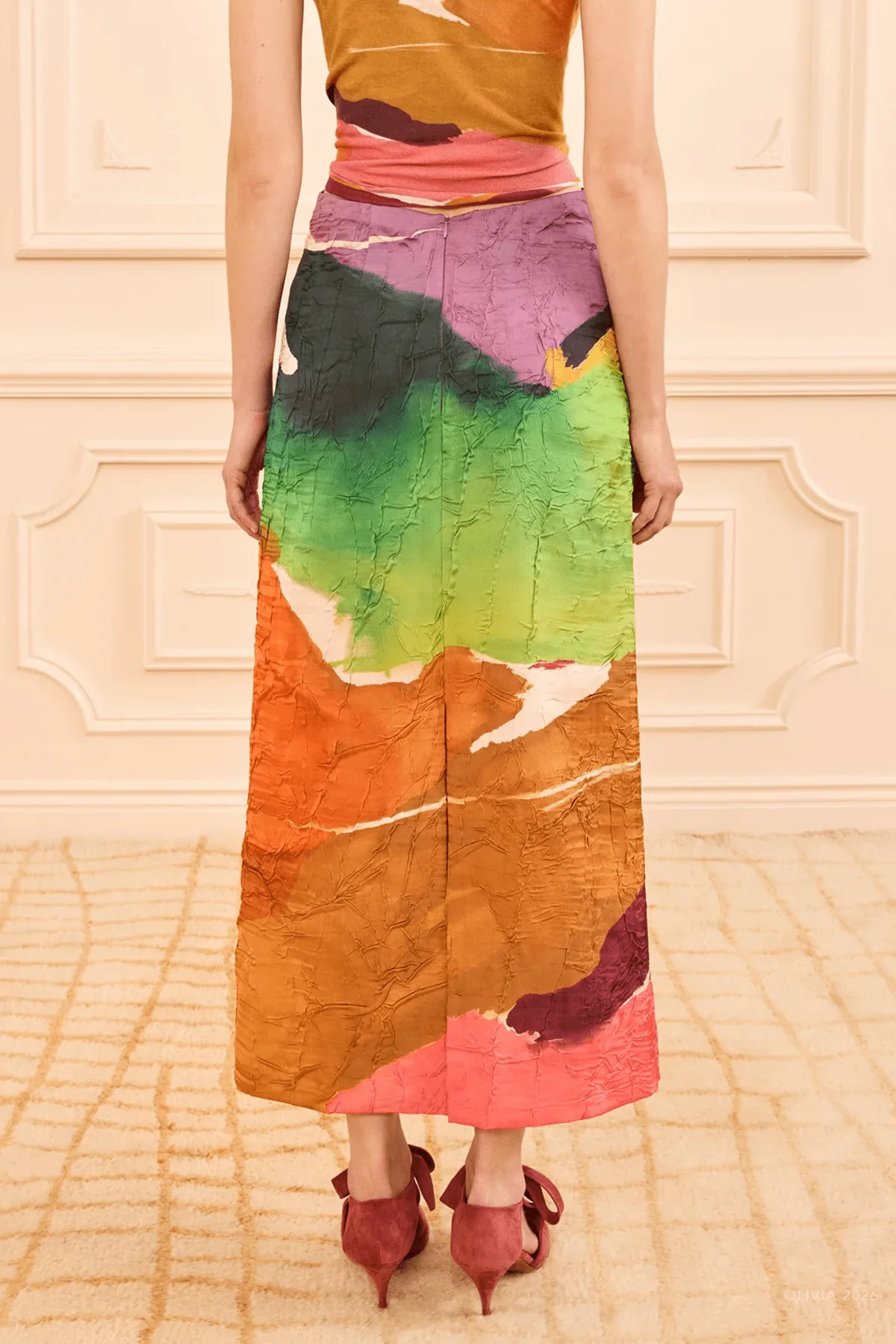 Inez Satin Pencil Skirt in Nature Abhors A Vacuum - Image 3