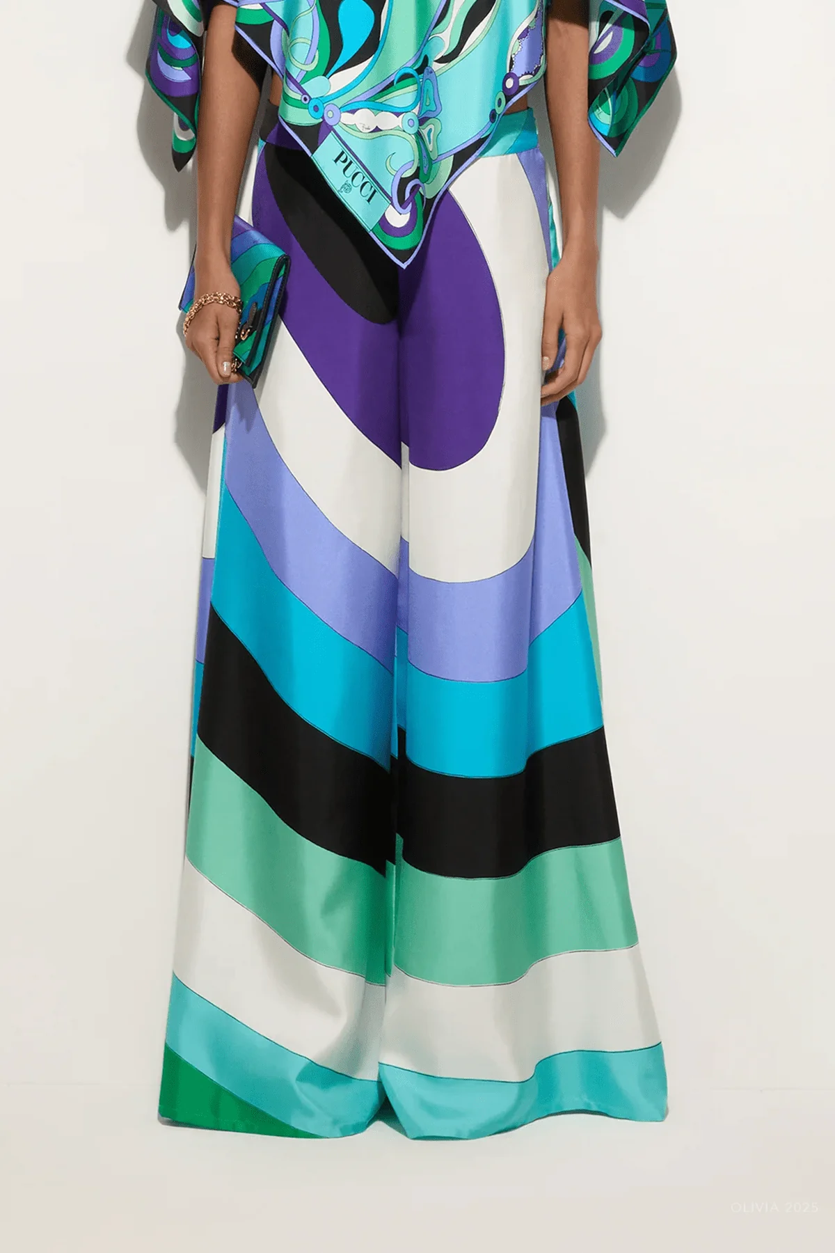 Iride Macro-Print Silk Trousers in Verde Lilla - Image 2