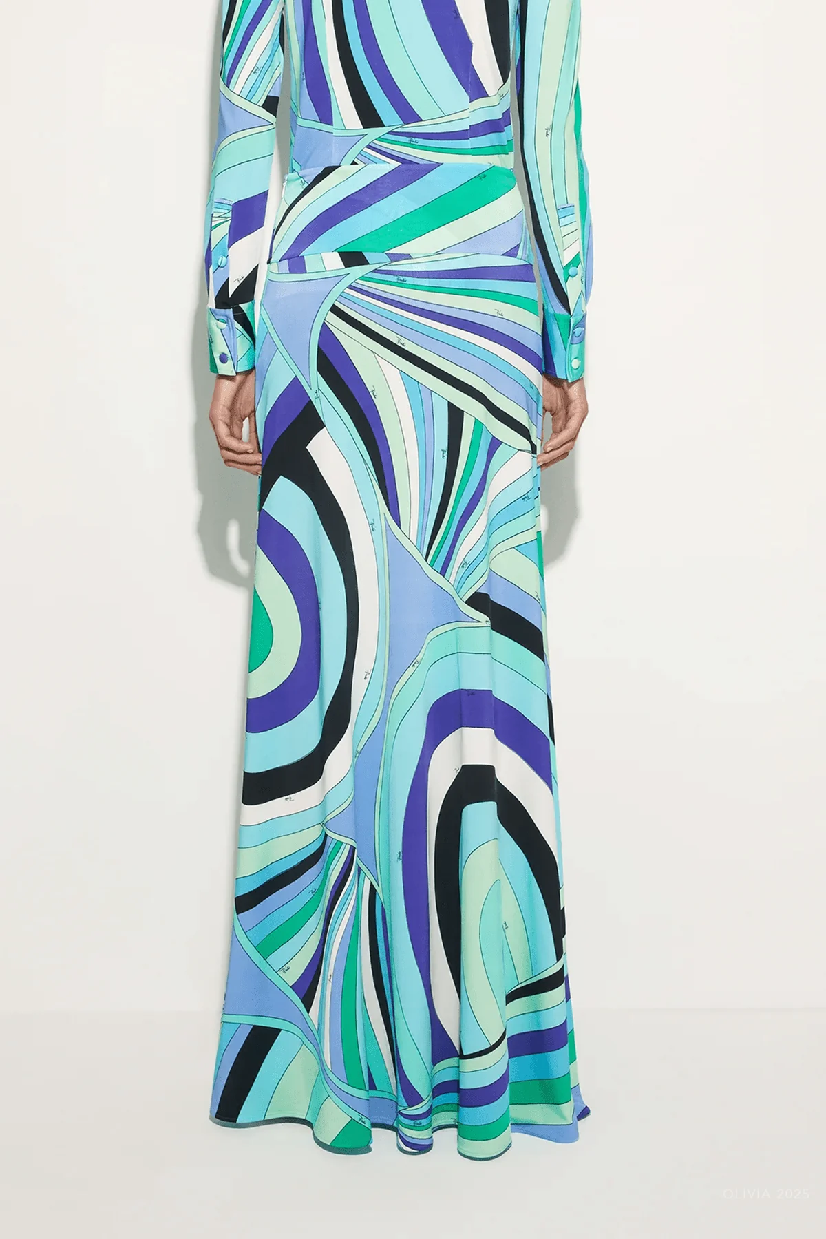 Iride-Print Long Jersey Skirt in Verde Lilla - Image 3