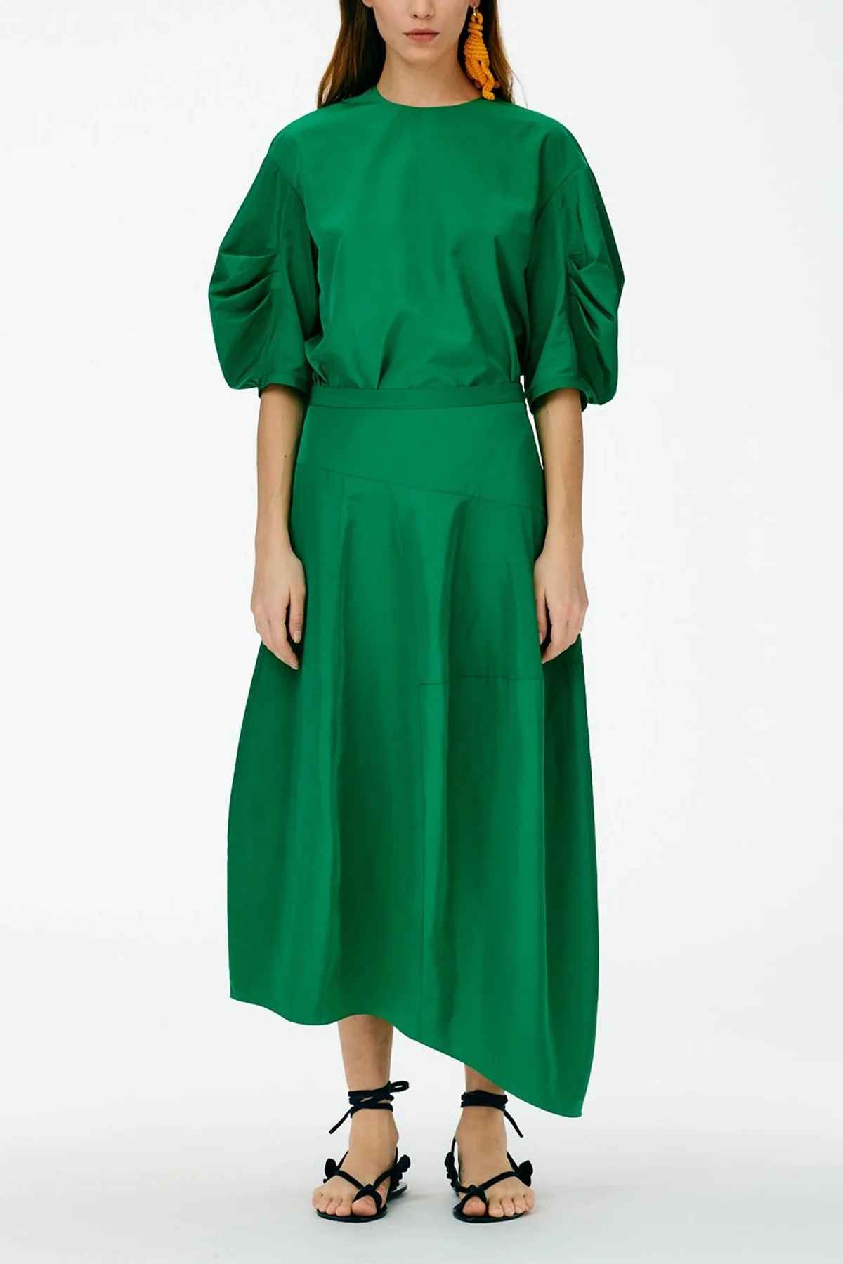 Italian Sporty Nylon Asymmetrical Balloon Skirt Regular in Green - Image 3