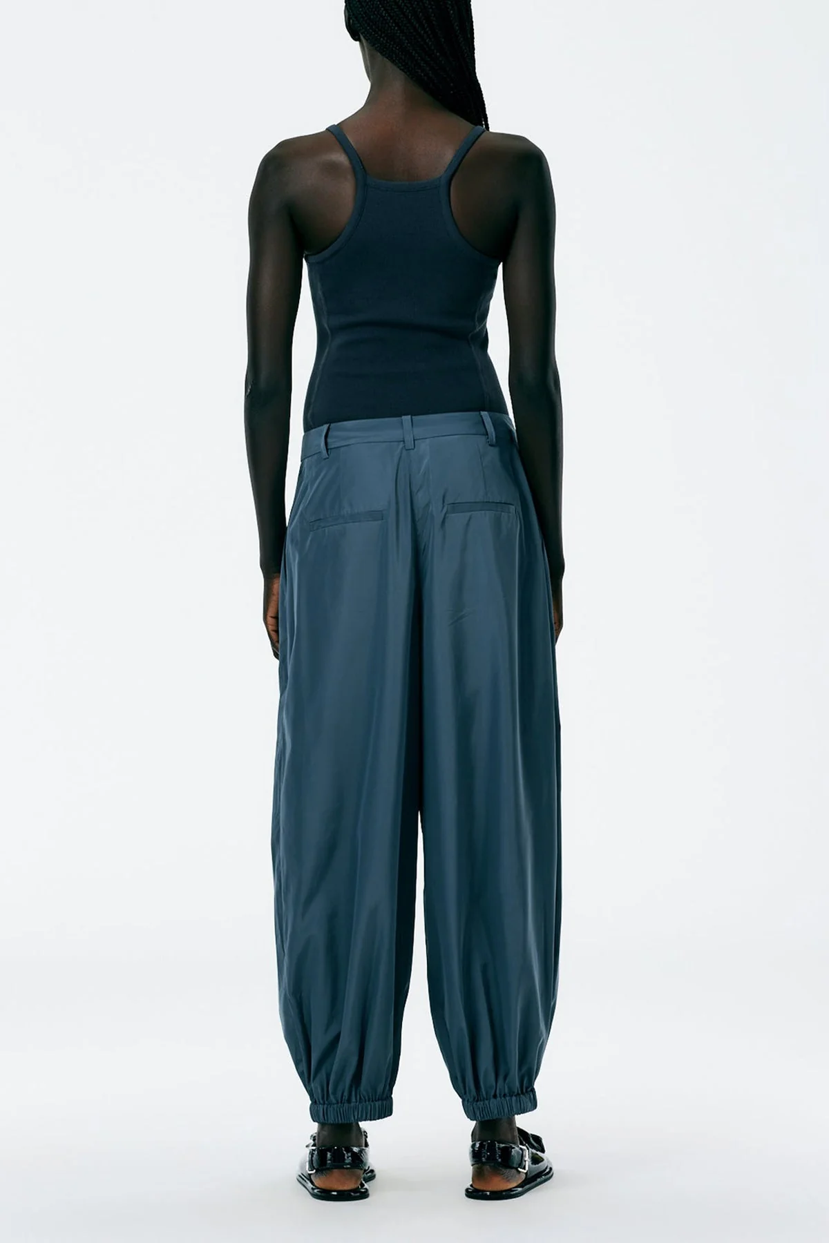 Italian Sporty Nylon Eden Pleated Balloon Pant in Blue Grey - Image 2