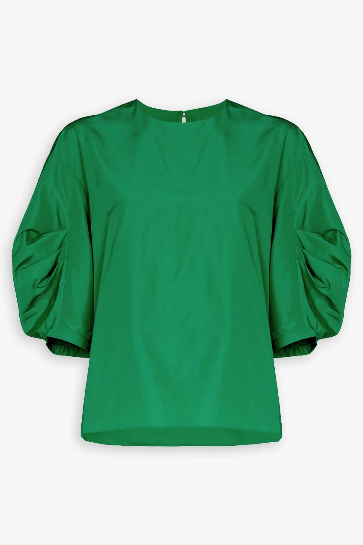 Italian Sporty Nylon Pleat Sleeve Top in Green