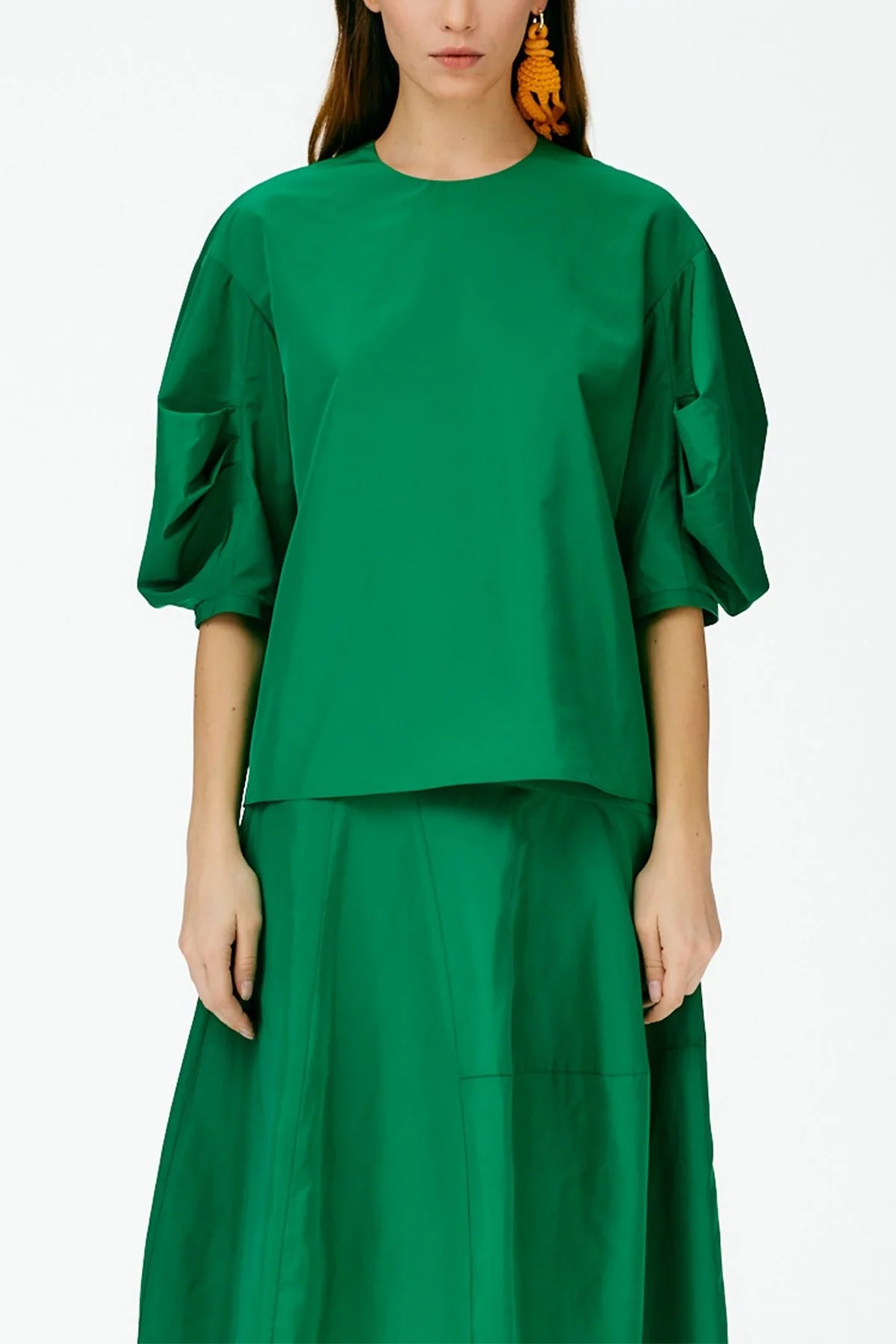 Italian Sporty Nylon Pleat Sleeve Top in Green - Image 2