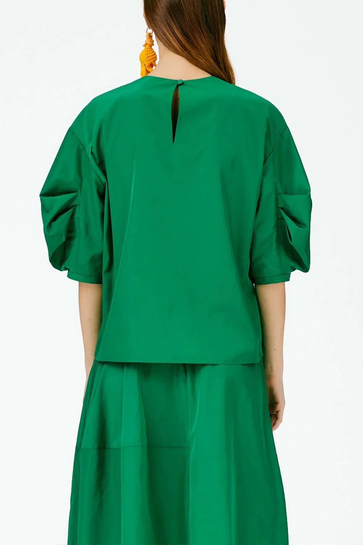 Italian Sporty Nylon Pleat Sleeve Top in Green - Image 3
