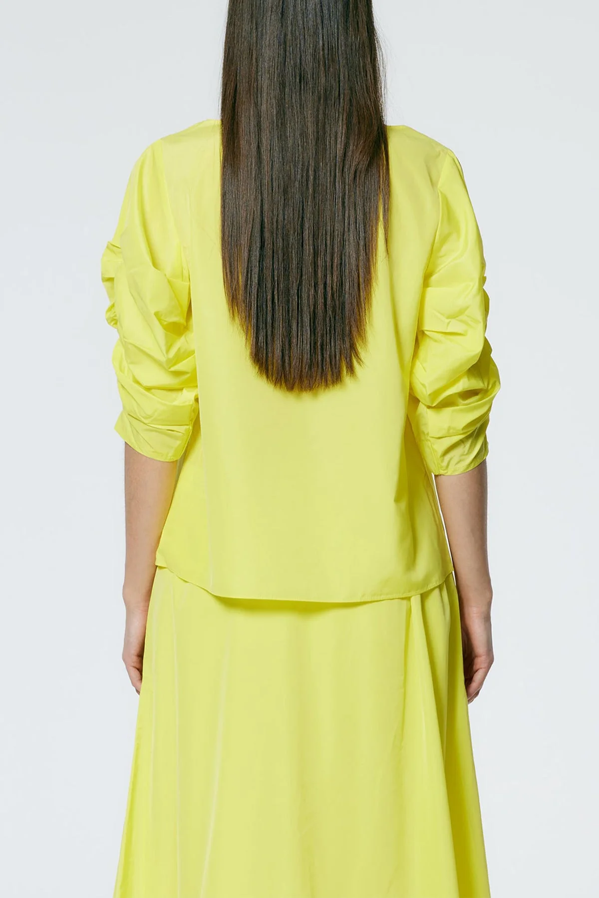 Italian Sporty Nylon Shirred Sleeve Top in Yellow - Image 2
