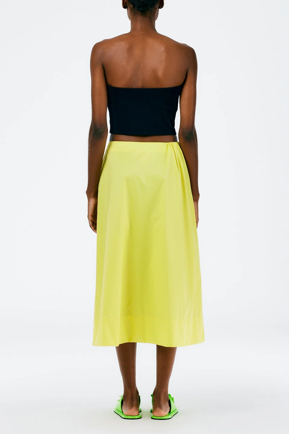Italian Sporty Nylon Side Shirred Circle Skirt in Yellow - Image 2