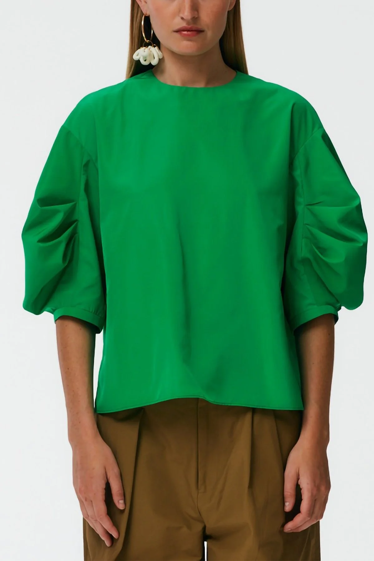 Italian Sporty Pleat Sleeve Top in Jadeite Green - Image 2