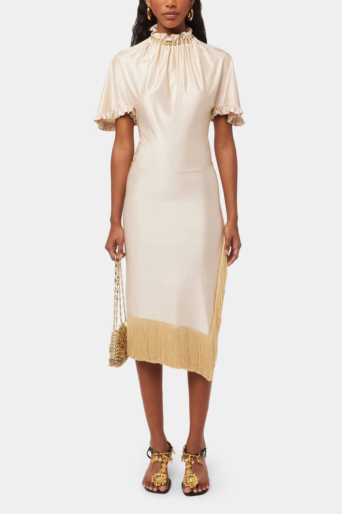 Jersey Cream Dress with Beads in Nude - Image 2