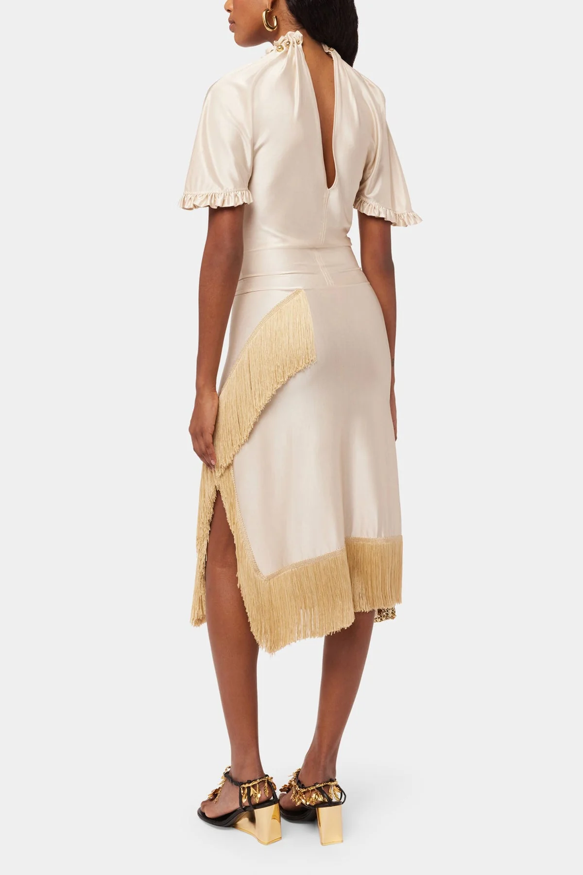 Jersey Cream Dress with Beads in Nude - Image 3