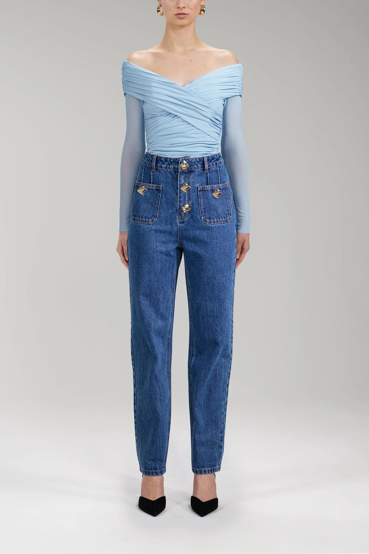 Jersey Crossover Top in Light Blue - Image 2