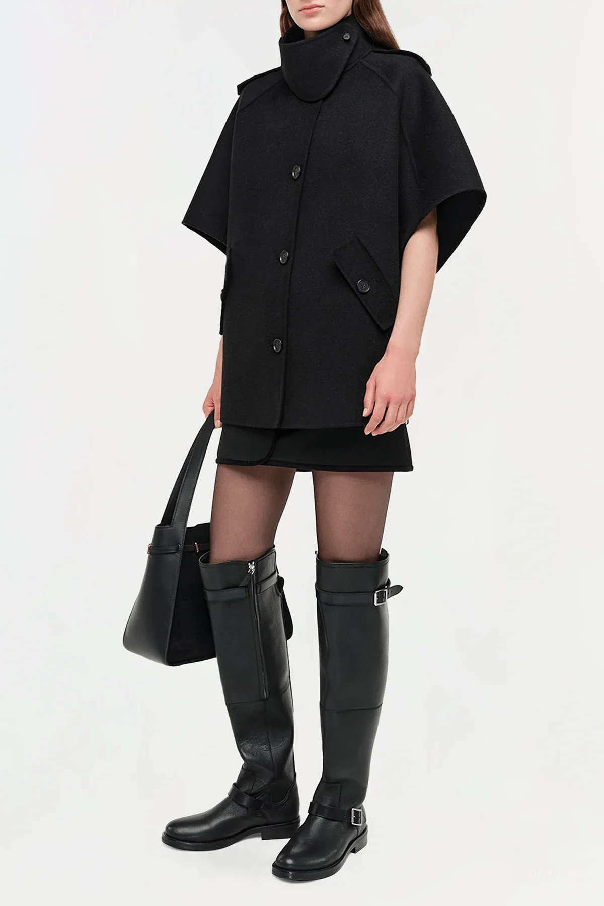Jones Wool Cape Jacket in Black - Image 4