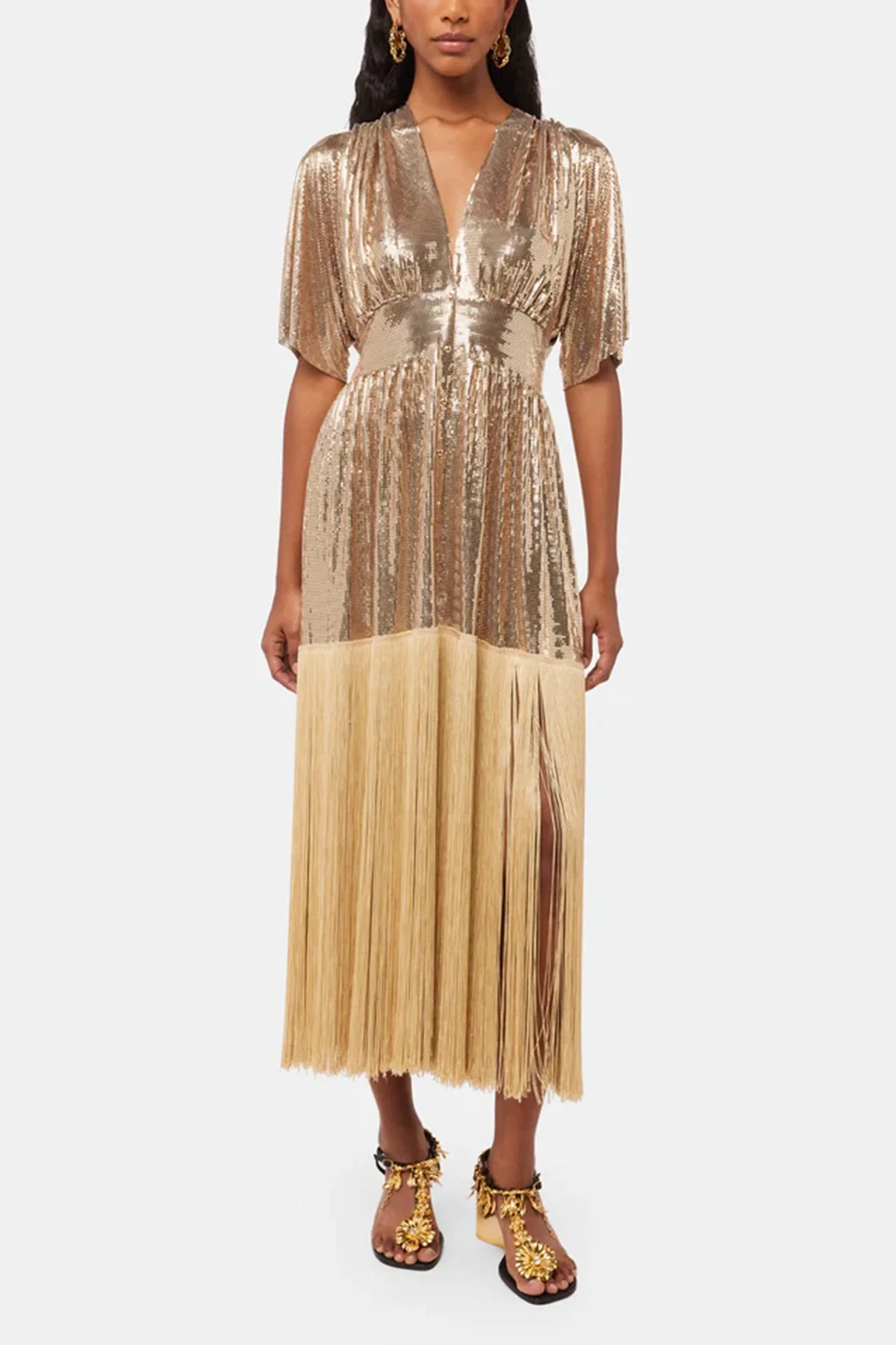 Kaftan Mesh Dress in Light Gold - Image 2
