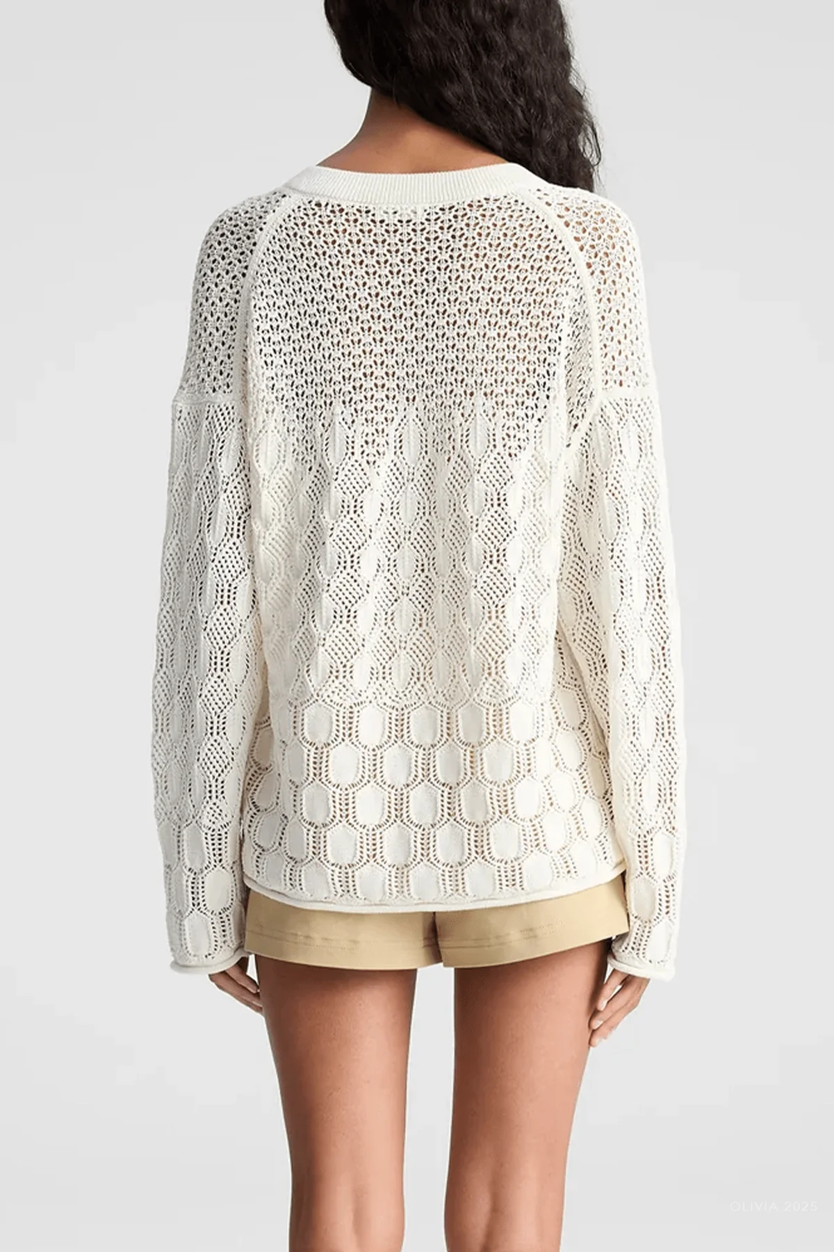 Keri Crochet Knit Sweater in Off-White - Image 3