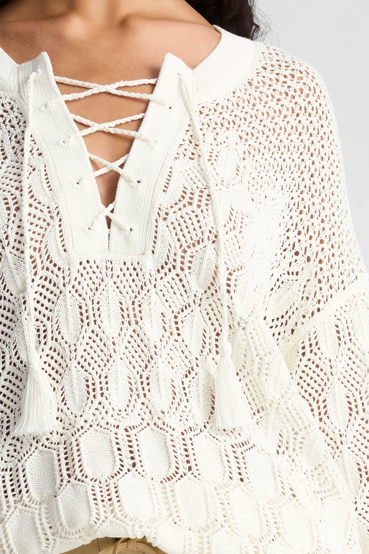 Keri Crochet Knit Sweater in Off-White - Image 4