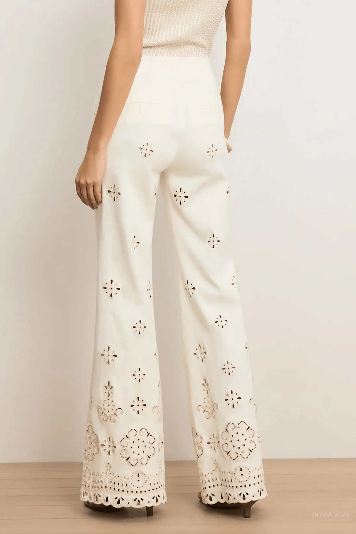 Komi Eyelet Pant in Dove White - Image 3