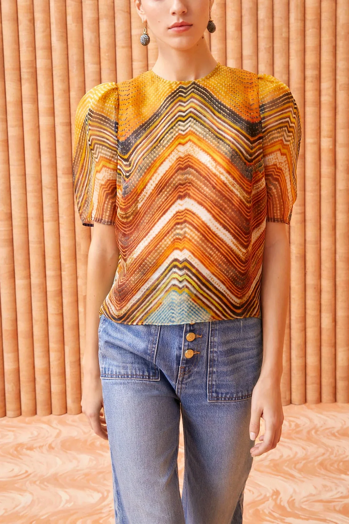 Lana Silk Chiffon Top in Golden Palm