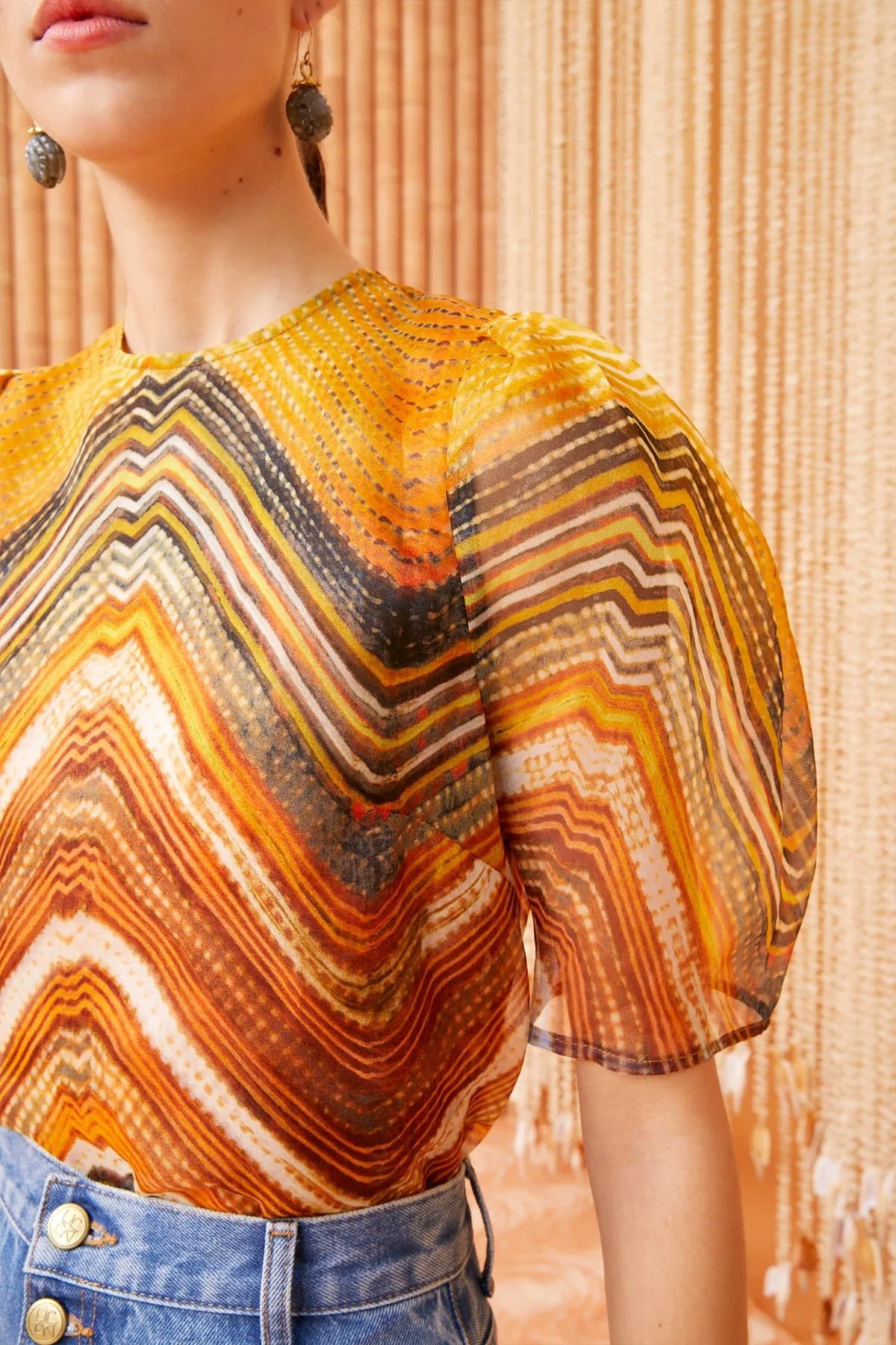 Lana Silk Chiffon Top in Golden Palm - Image 3