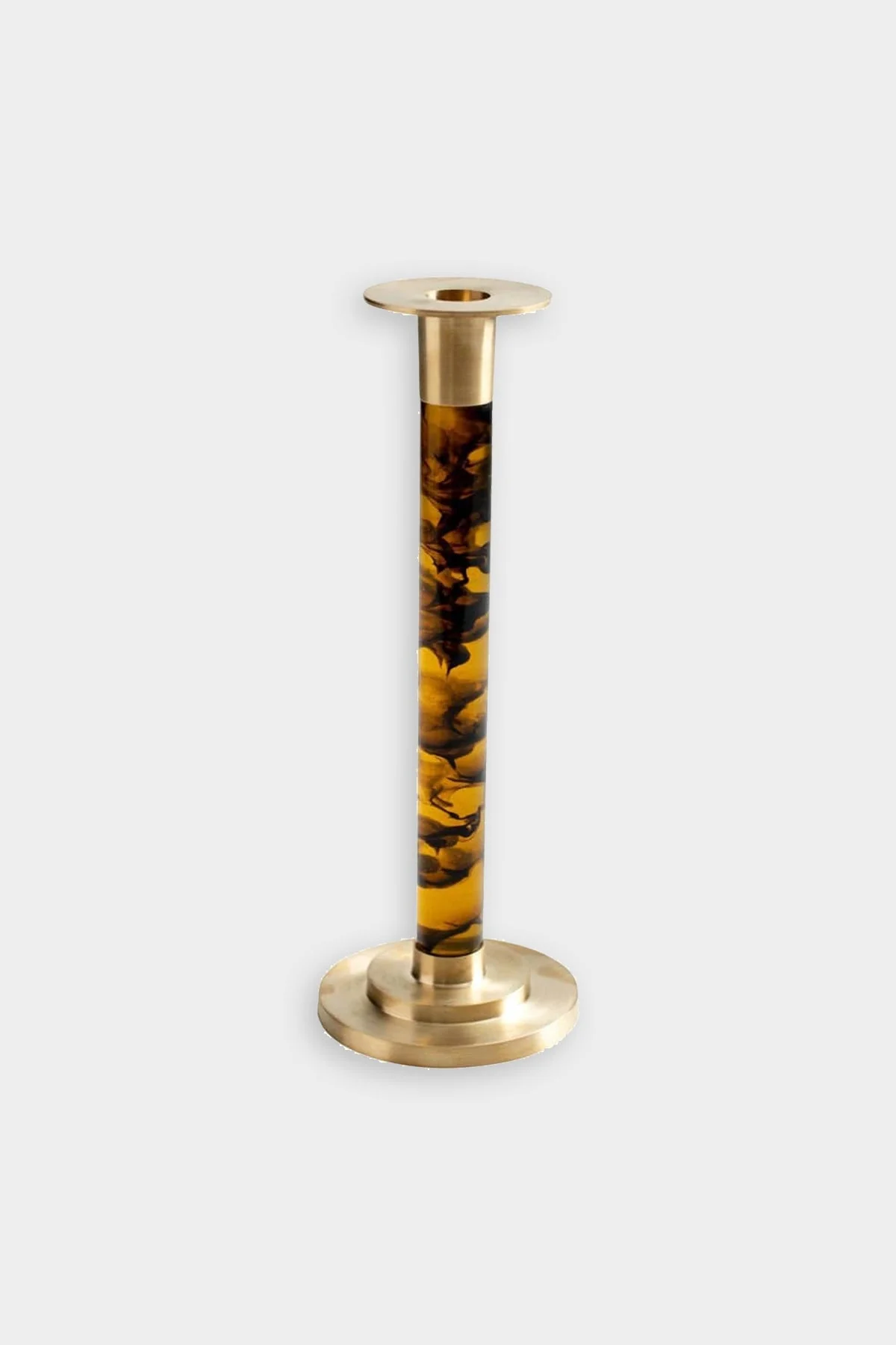Large Brass & Resin Candlestick in Tortoiseshell