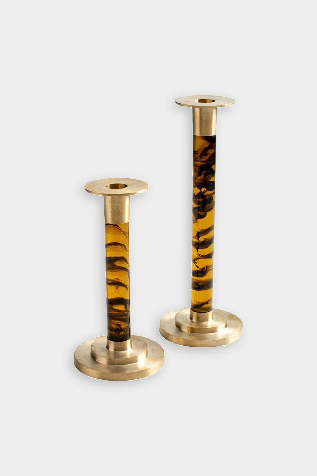 Large Brass & Resin Candlestick in Tortoiseshell - Image 2