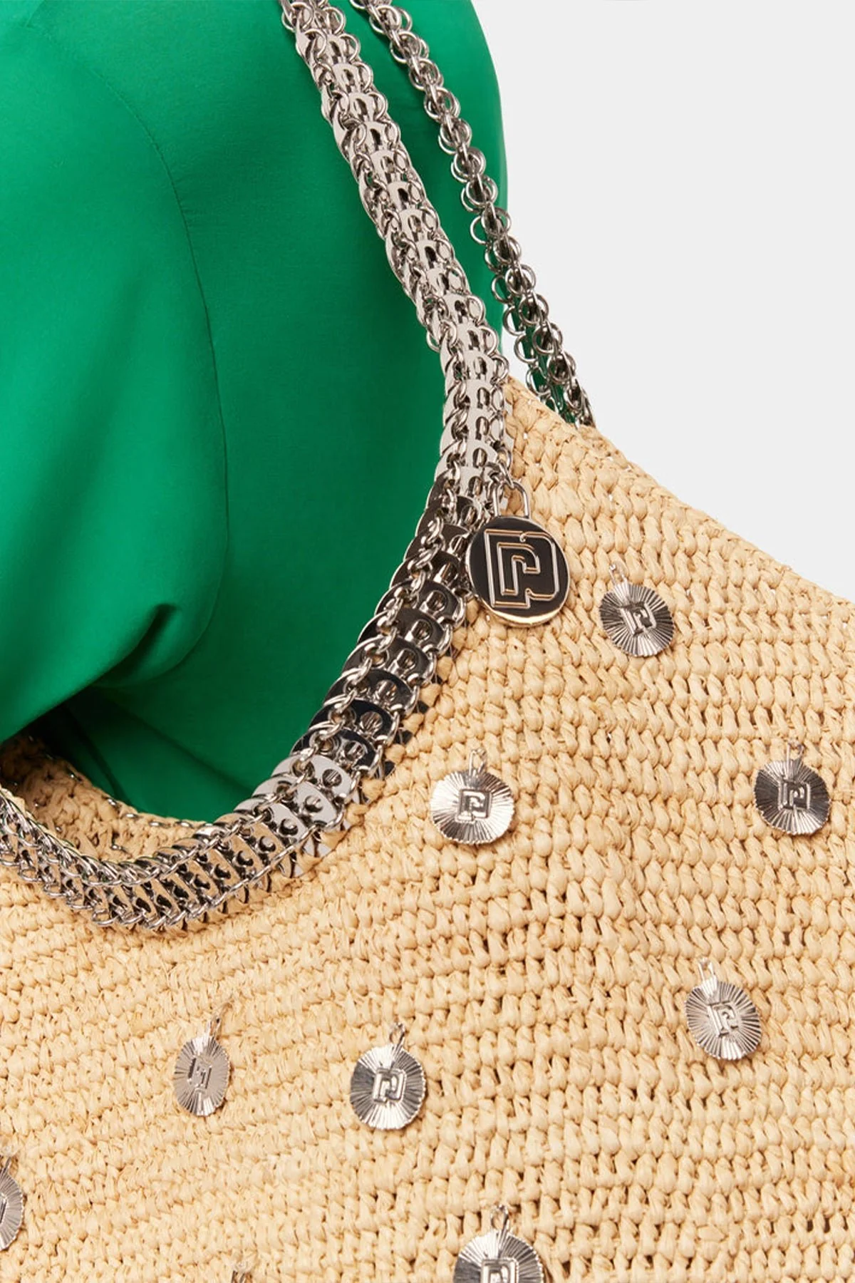 Large Embellished Raffia Tote Bag in Natural - Image 3