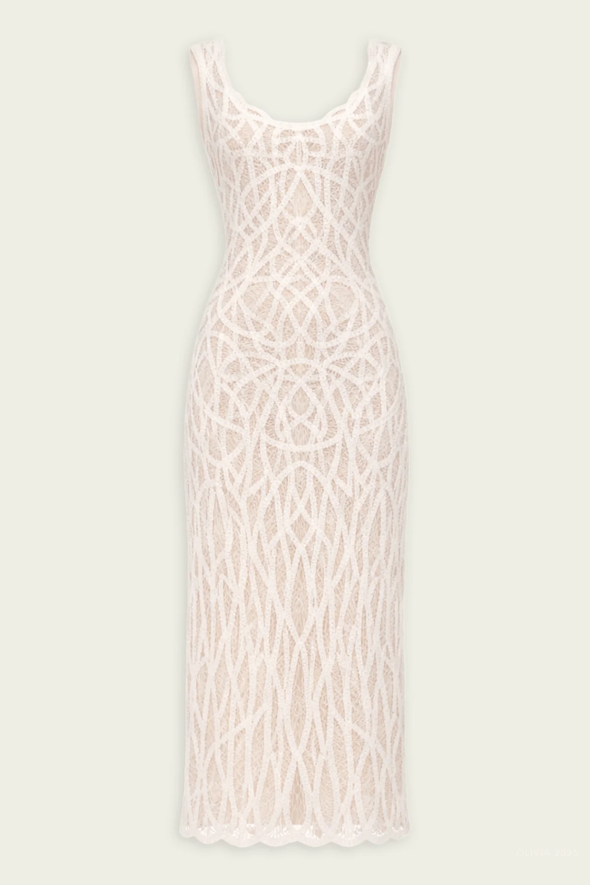 Leonora Macrame Midi Dress in White