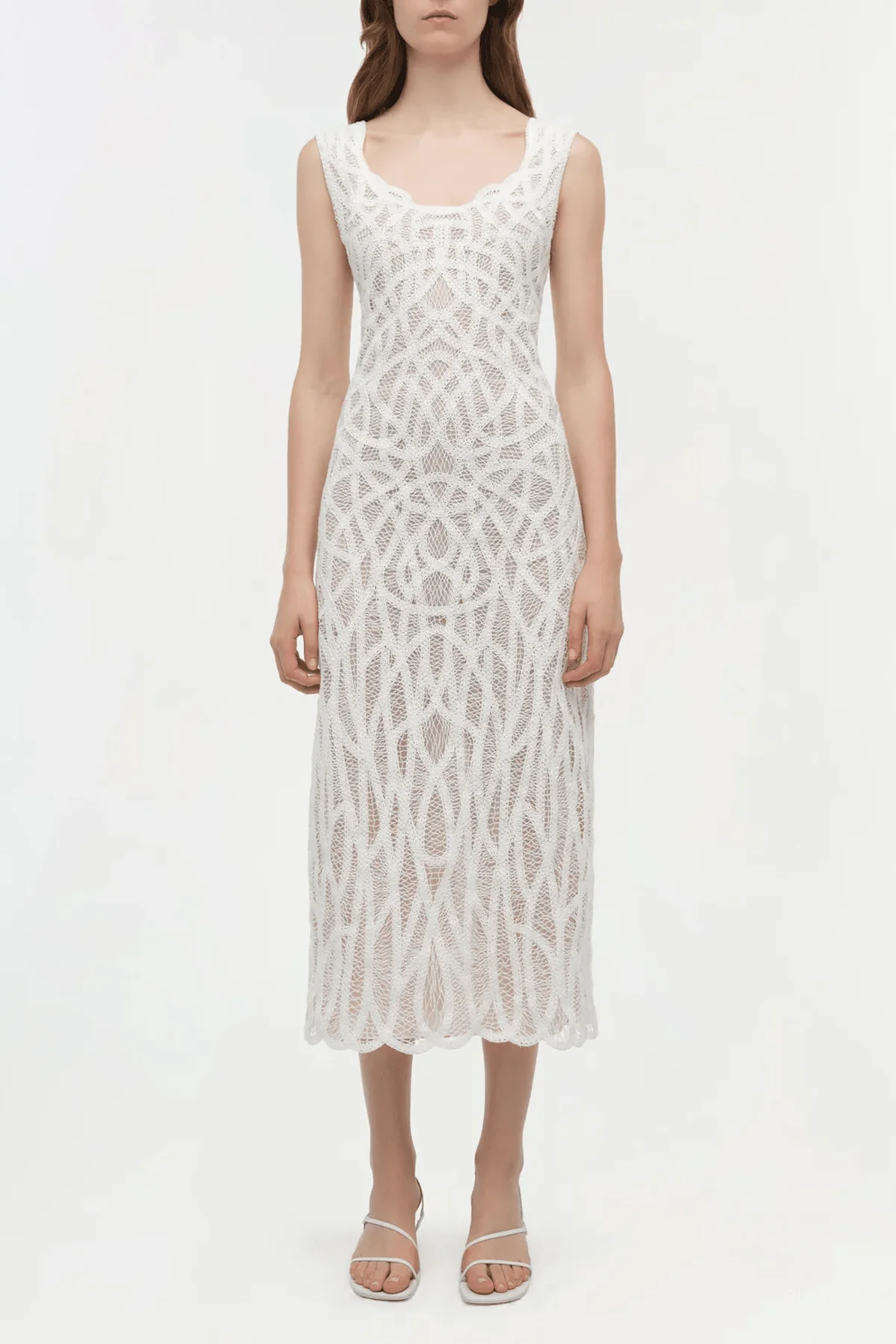 Leonora Macrame Midi Dress in White - Image 2