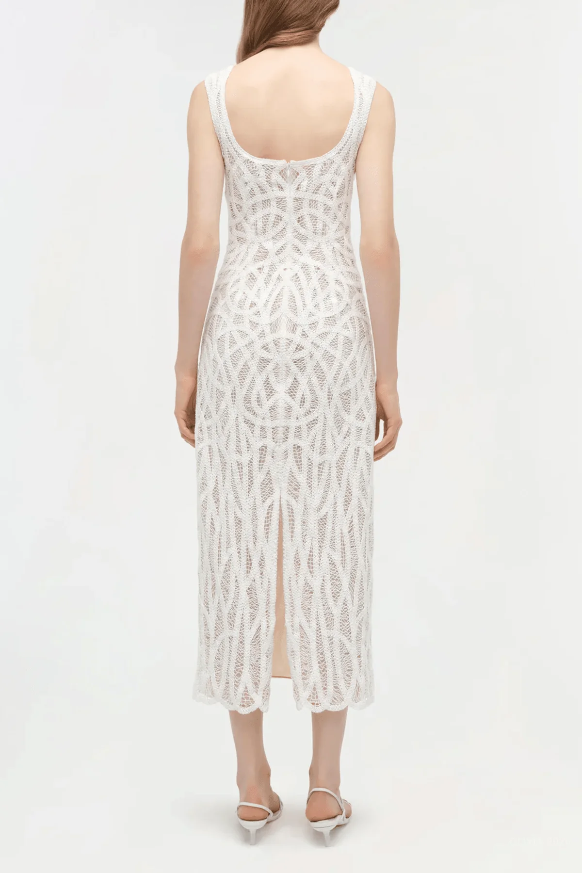 Leonora Macrame Midi Dress in White - Image 3