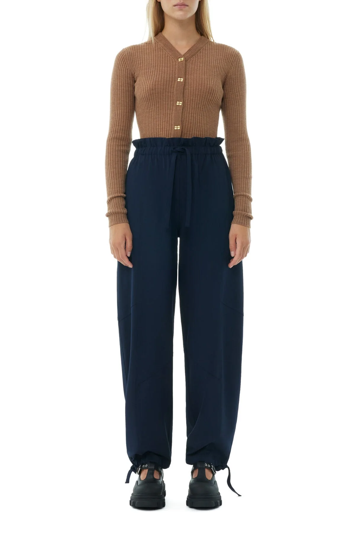 Light Solid Elasticated Waist Pants in Sky Captain - Image 2