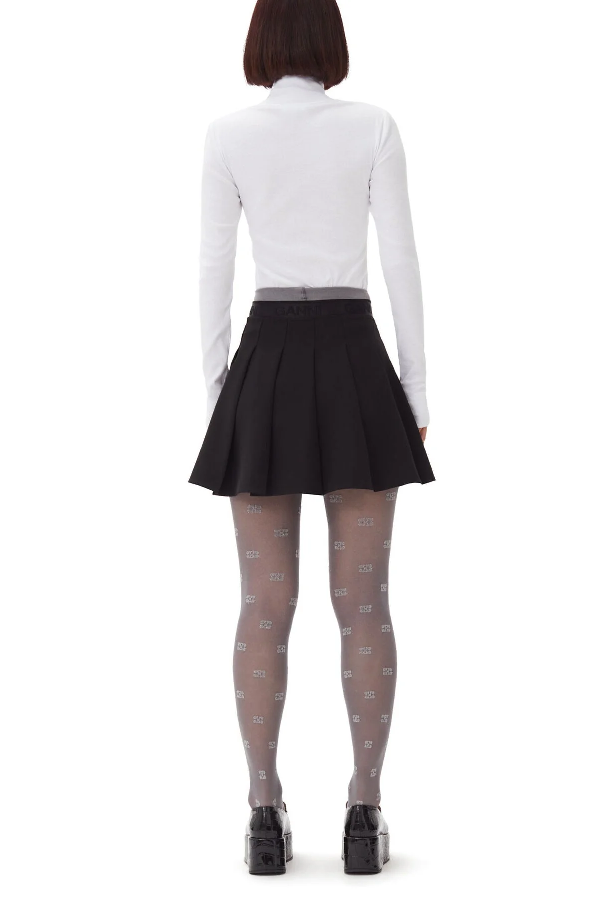 Light Twill Pleated Mini Skirt in Black - Image 3