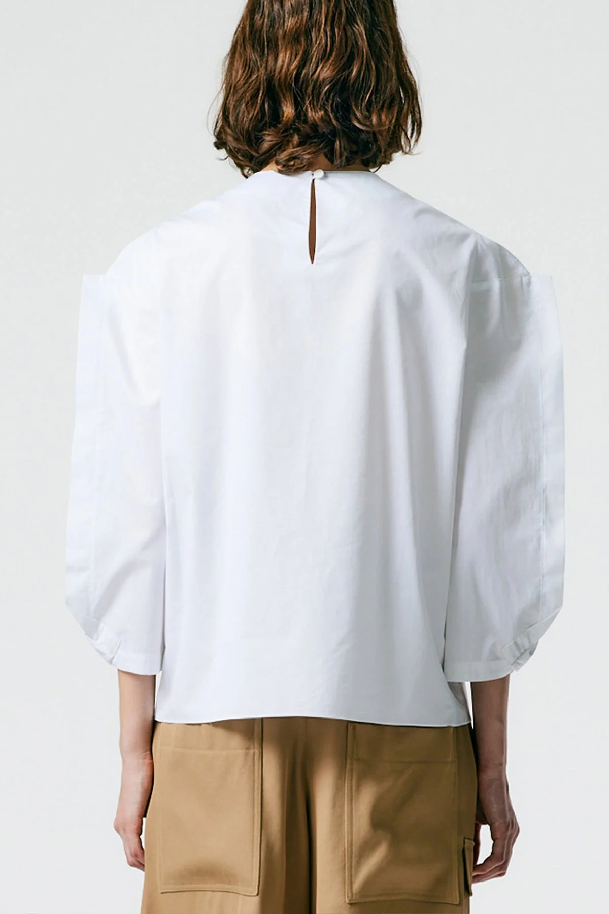 Lightweight Cotton Sateen Square Sleeve Top in White - Image 3