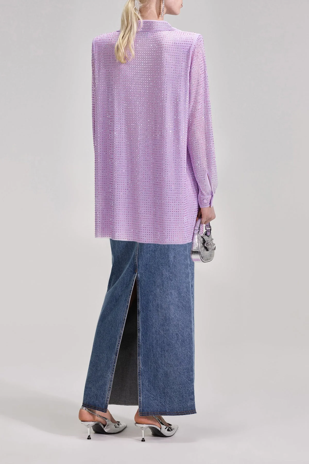 Lilac Rhinestone Mesh Shirt - Image 2