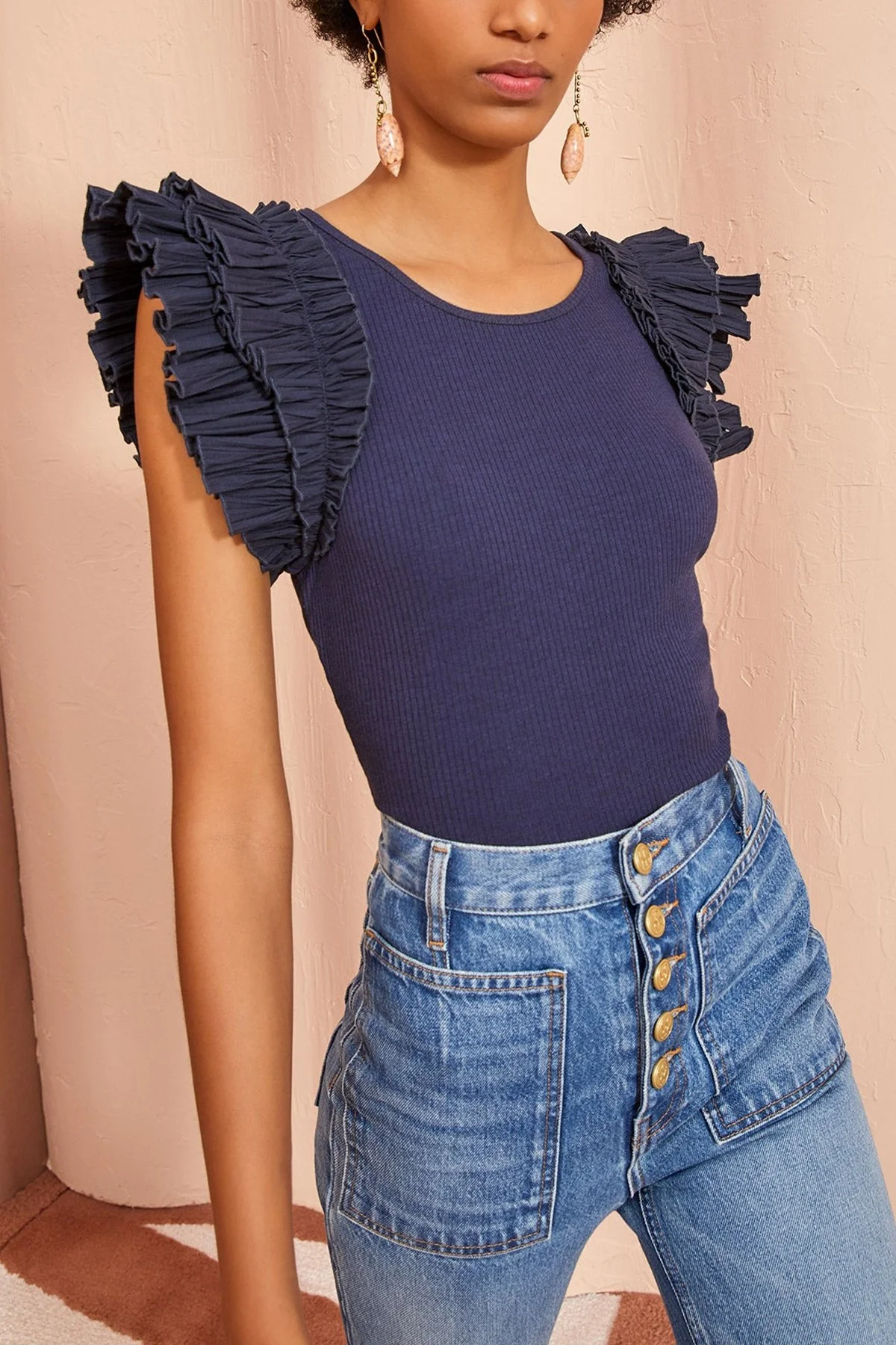 Lilo Ribbed Knit Tank Top in Midnight - Image 2