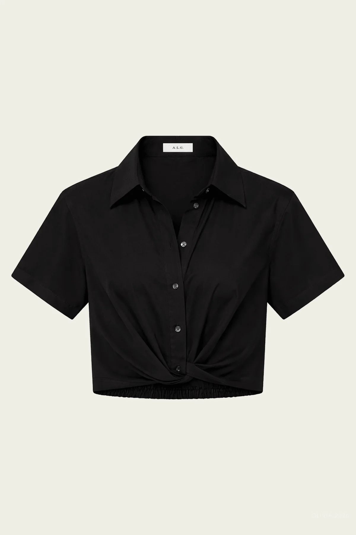 Lily Short-Sleeve Cropped Cotton Shirt in Black