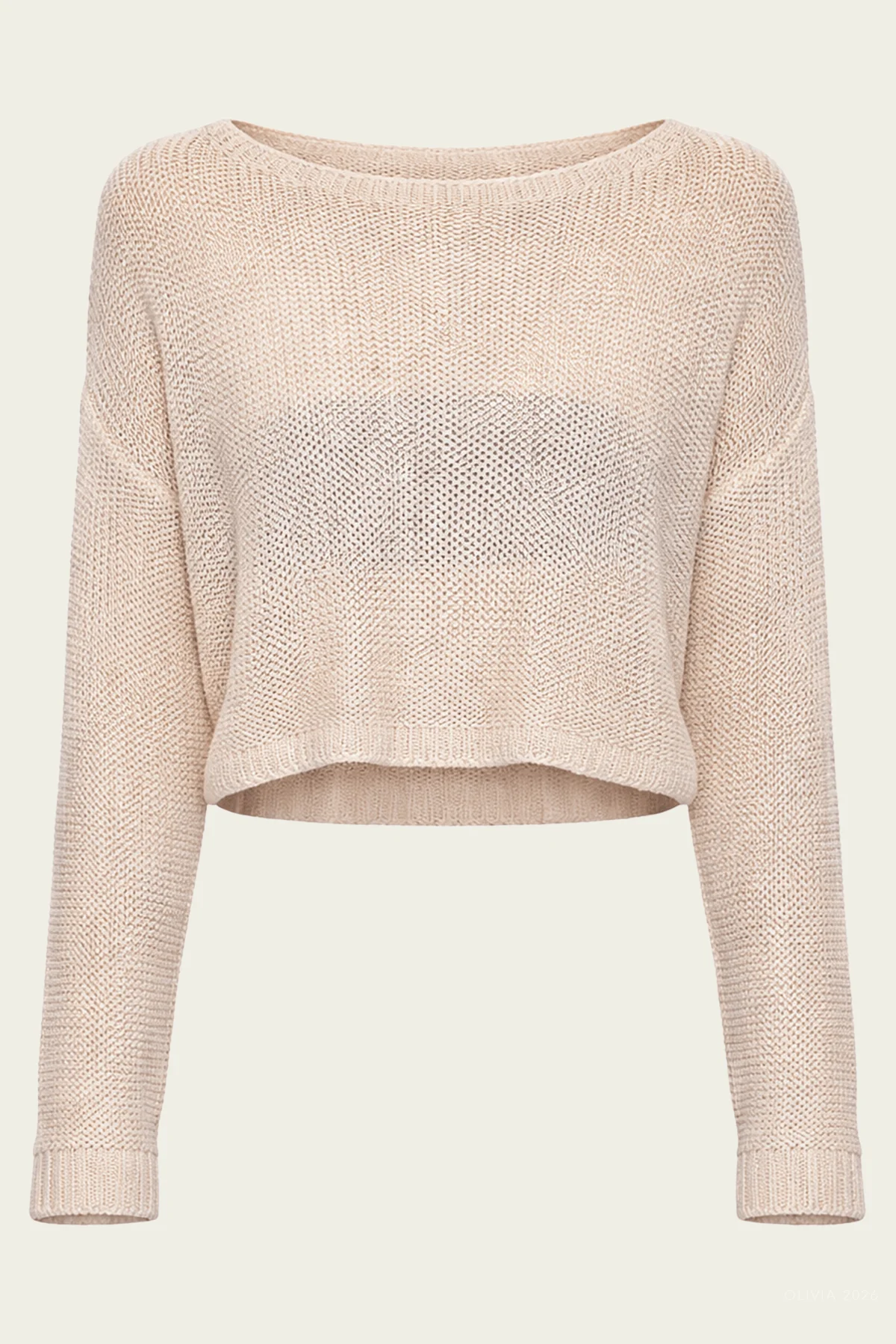 Linen Open Knit Bateau Sweater in Pearl Grey