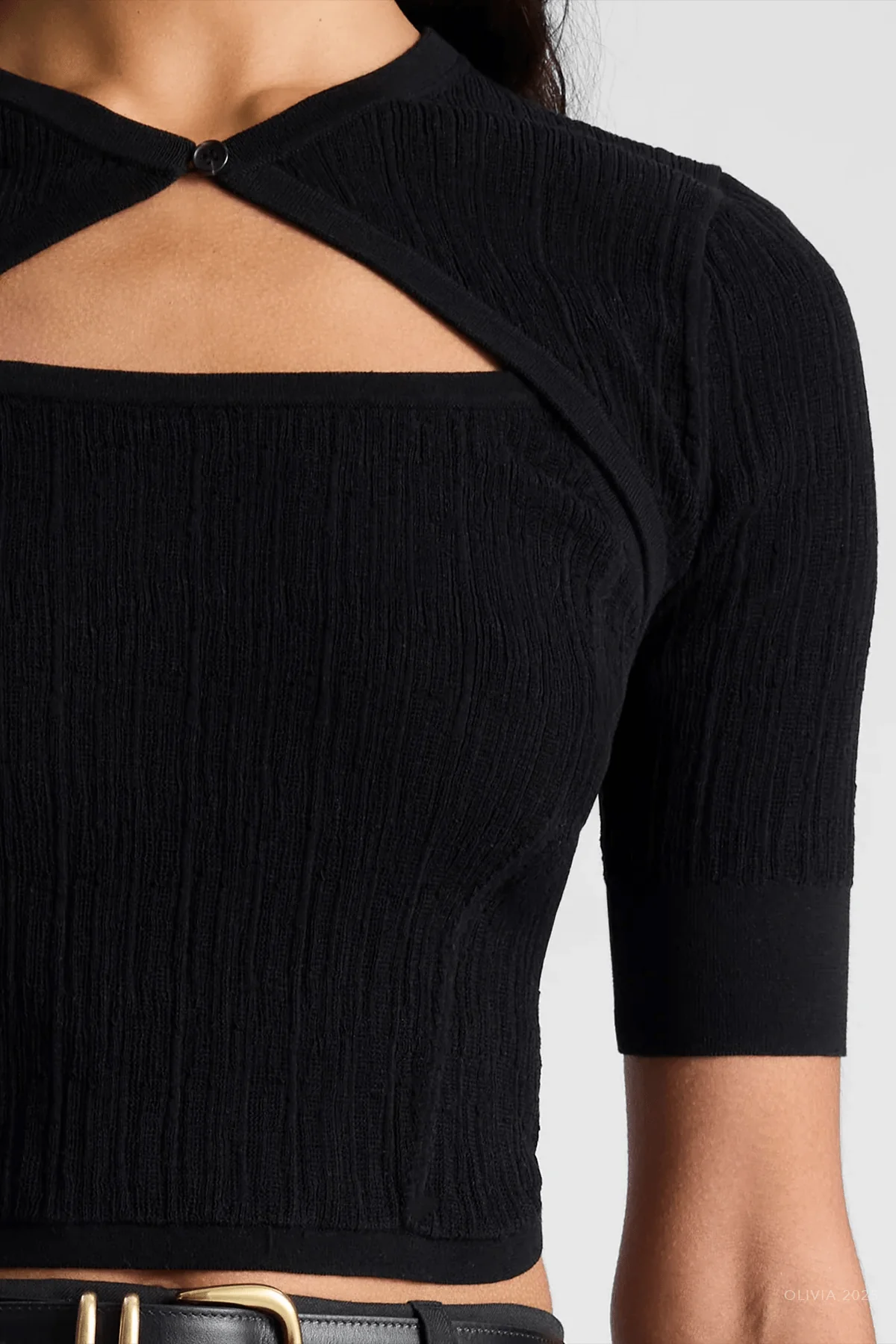 Loma Fine Cotton Knit Top in Black - Image 3