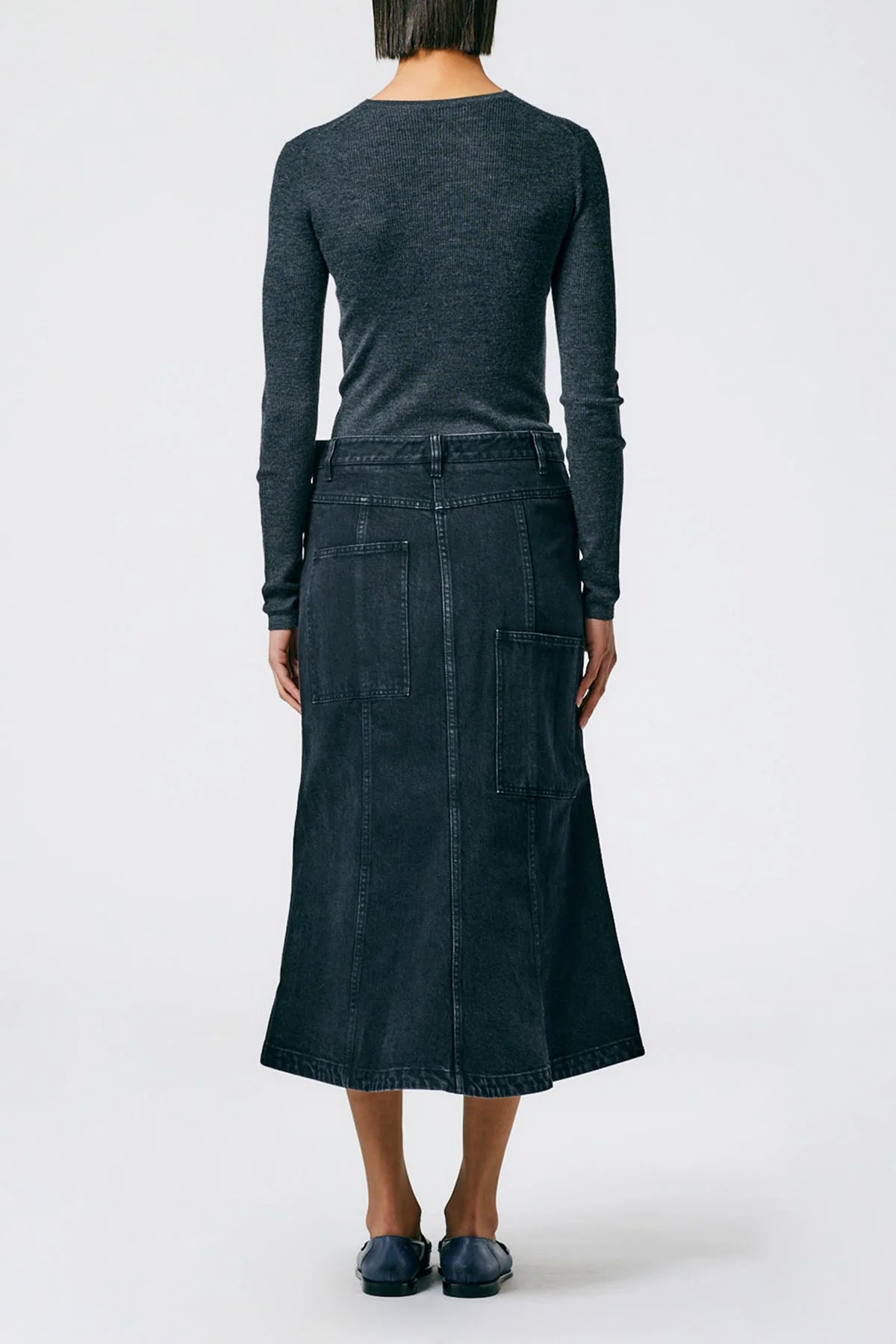 Long Denim Skirt in Black - Image 3