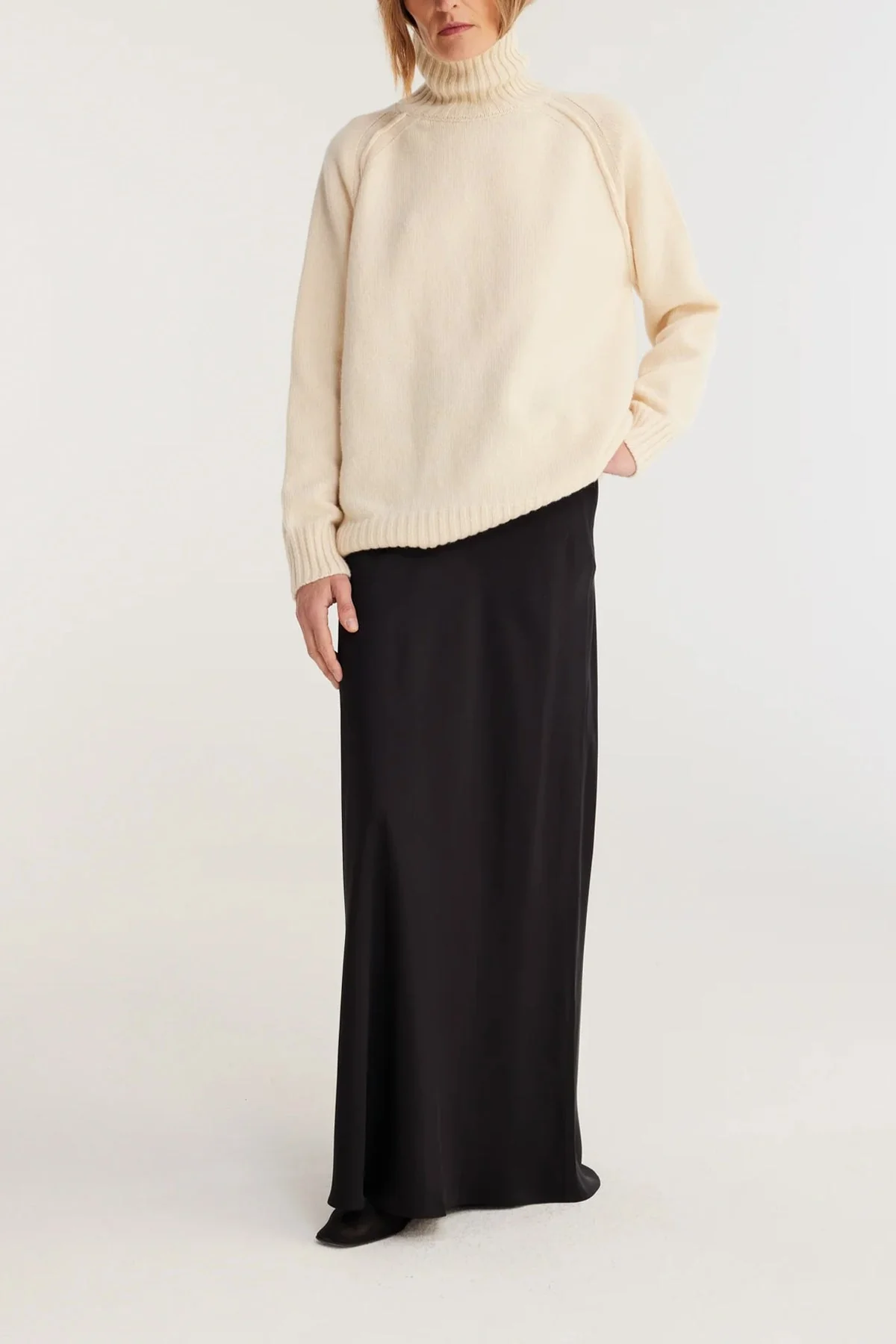 Long Satin Skirt in Black - Image 2